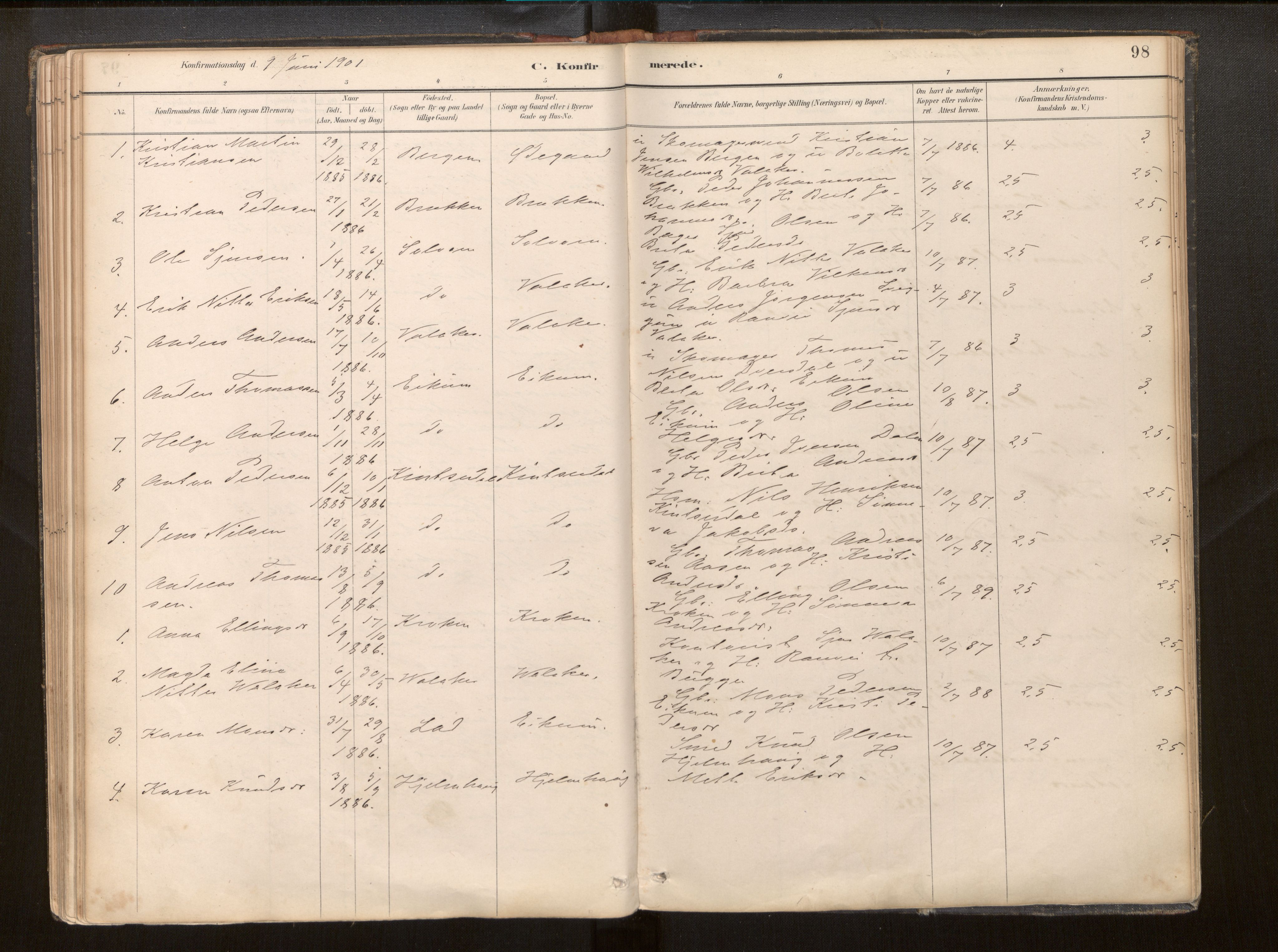 Hafslo sokneprestembete, SAB/A-80301/H/Haa/Haac/L0001: Parish register (official) no. C 1, 1886-1944, p. 98