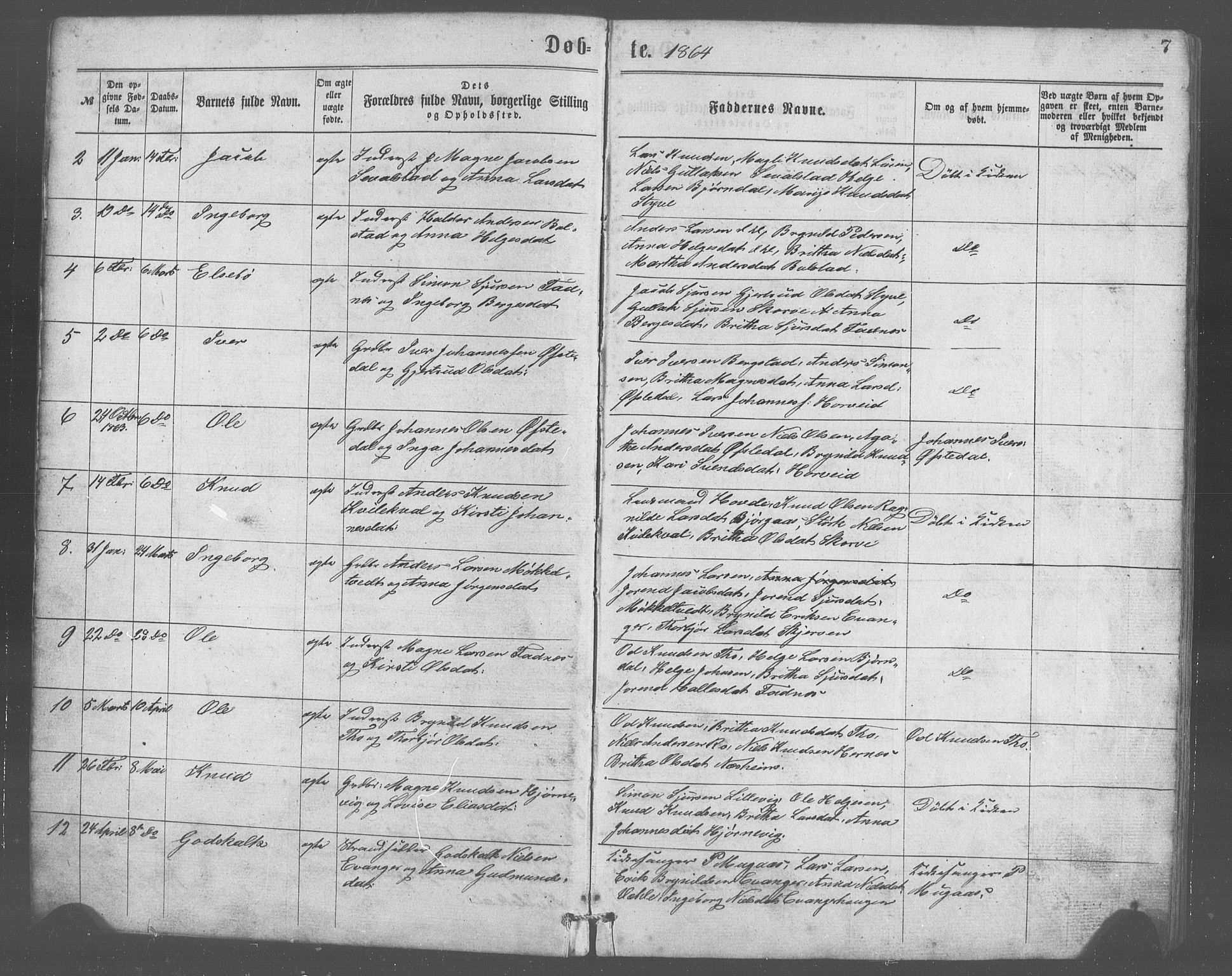 Evanger sokneprestembete, SAB/A-99924: Parish register (copy) no. A 2, 1863-1879, p. 7