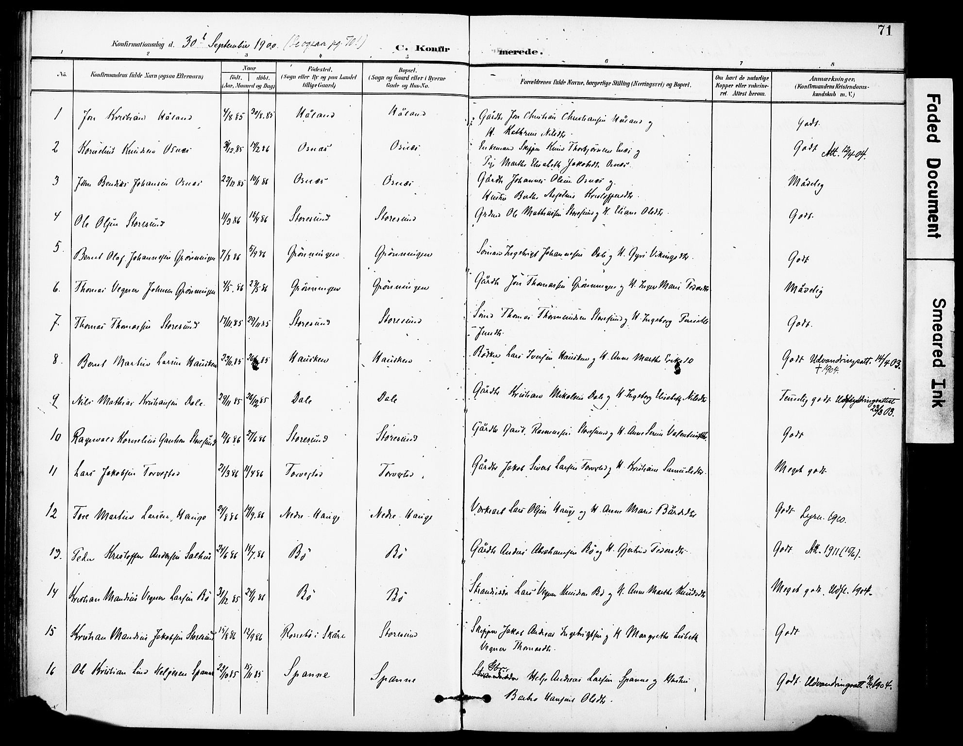 Torvastad sokneprestkontor, AV/SAST-A -101857/H/Ha/Haa/L0017: Parish register (official) no. A 16, 1899-1911, p. 71