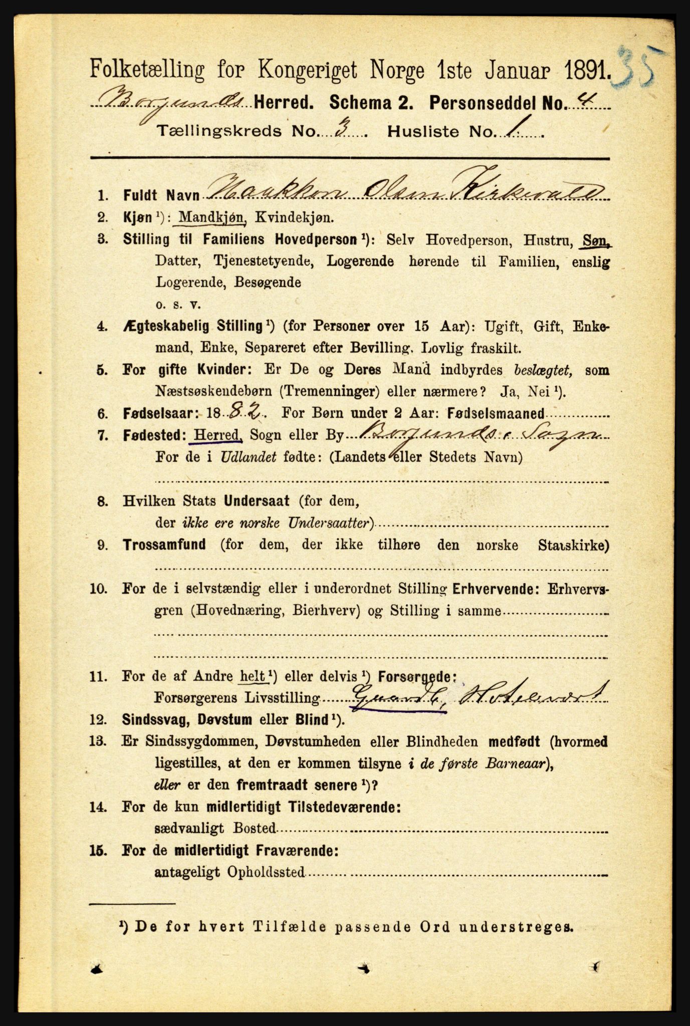 RA, 1891 census for 1423 Borgund, 1891, p. 566