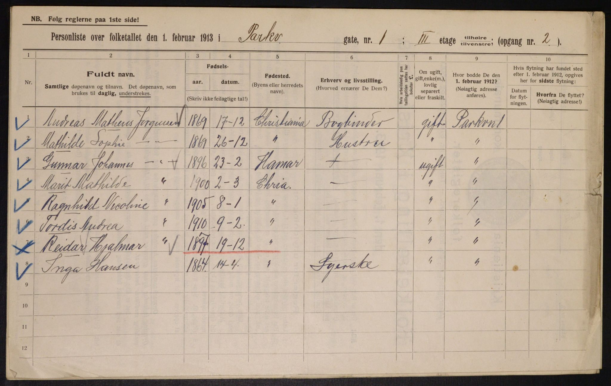 OBA, Municipal Census 1913 for Kristiania, 1913, p. 77916