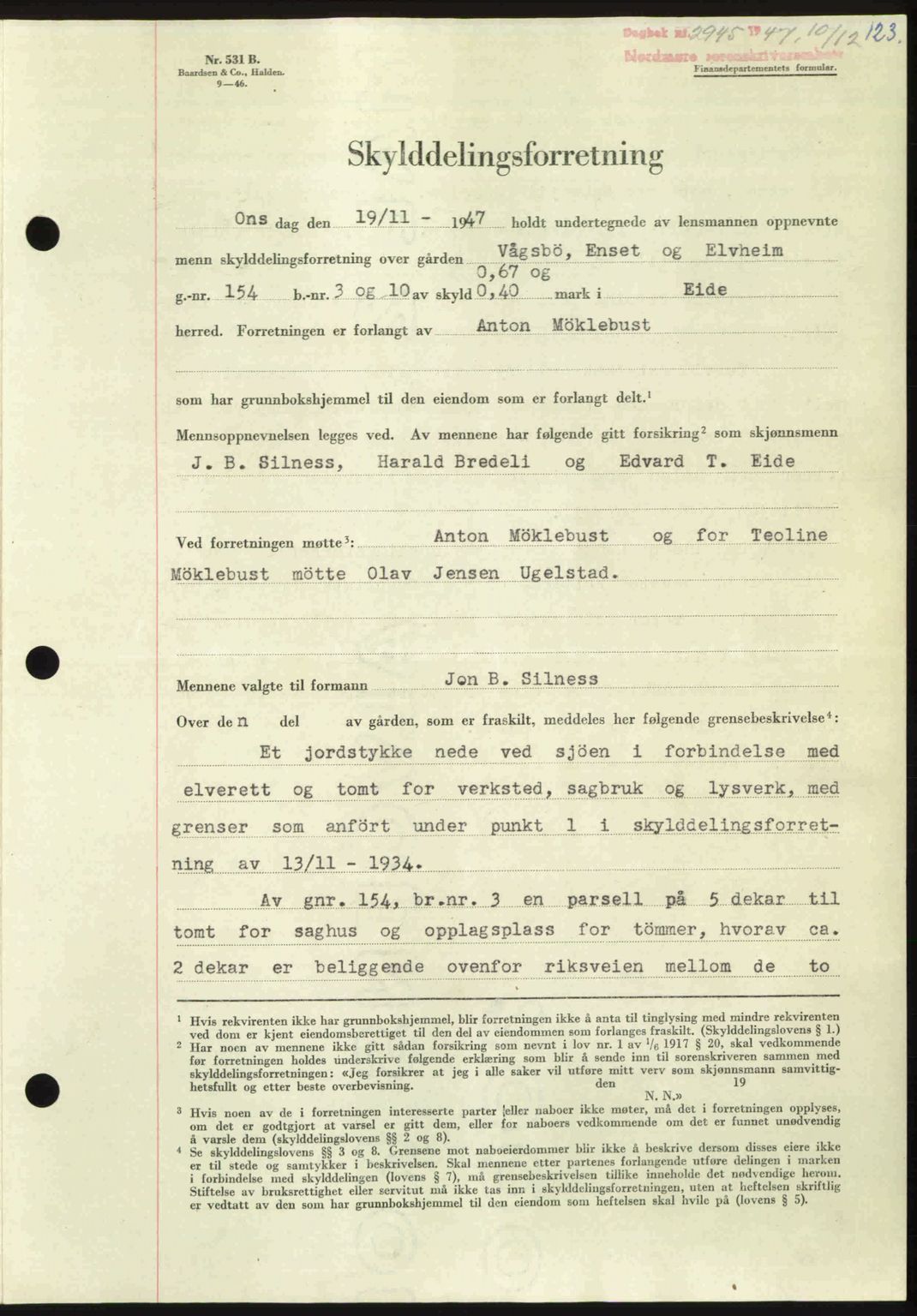 Nordmøre sorenskriveri, AV/SAT-A-4132/1/2/2Ca: Mortgage book no. A107, 1947-1948, Diary no: : 2945/1947