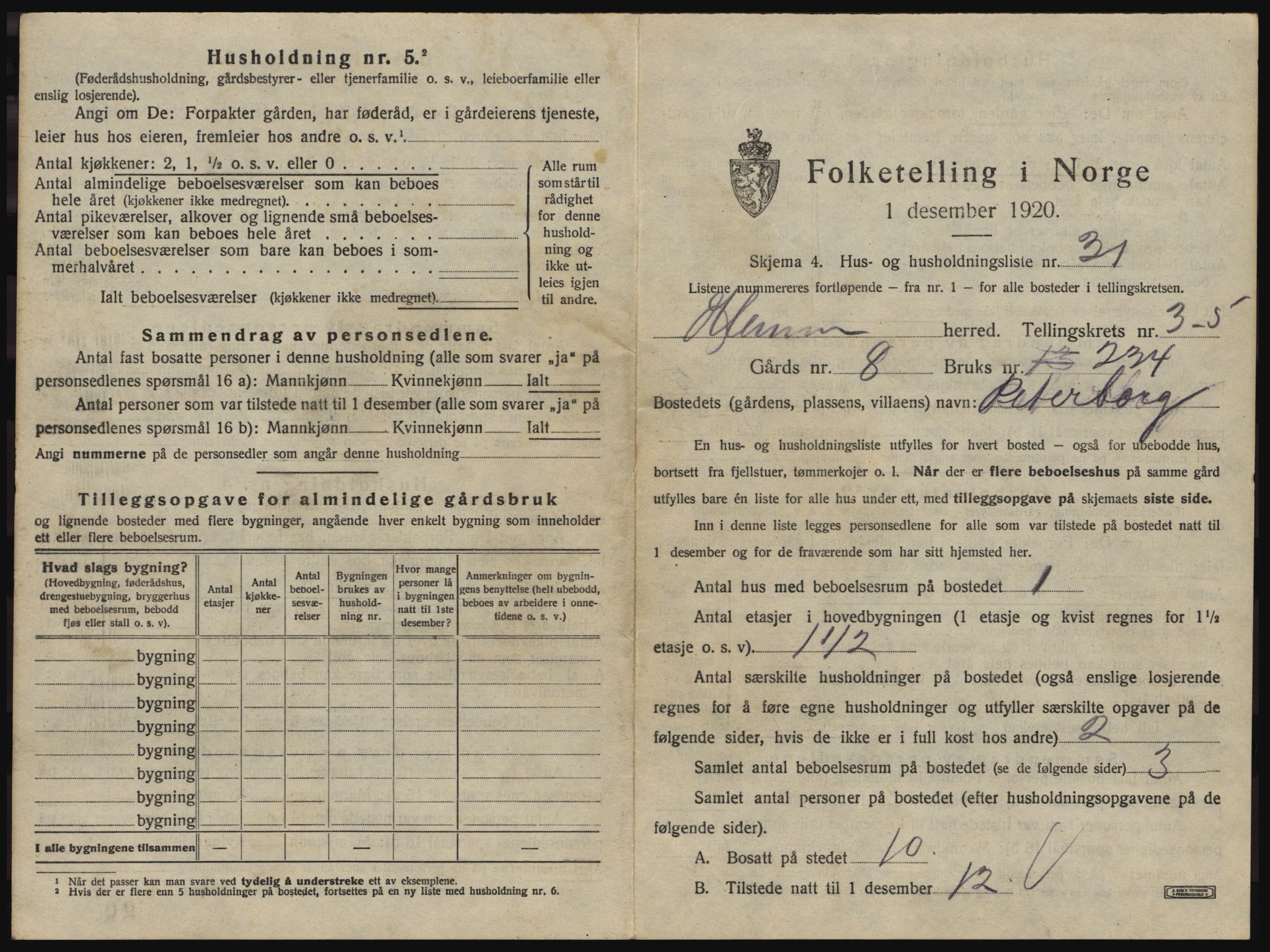 SAO, 1920 census for Glemmen, 1920, p. 971