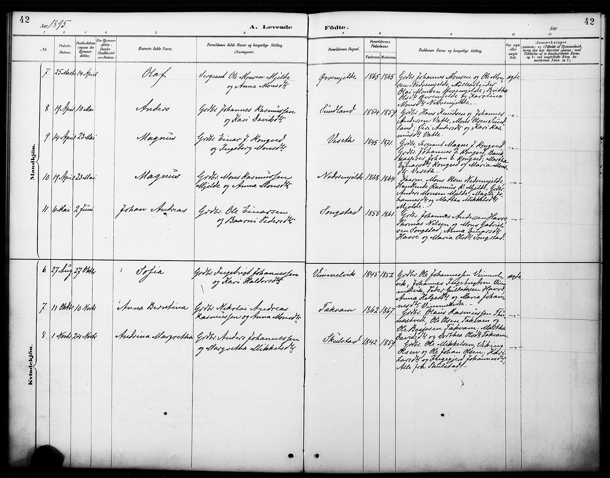 Haus sokneprestembete, AV/SAB-A-75601/H/Haa: Parish register (official) no. B 1, 1887-1898, p. 42