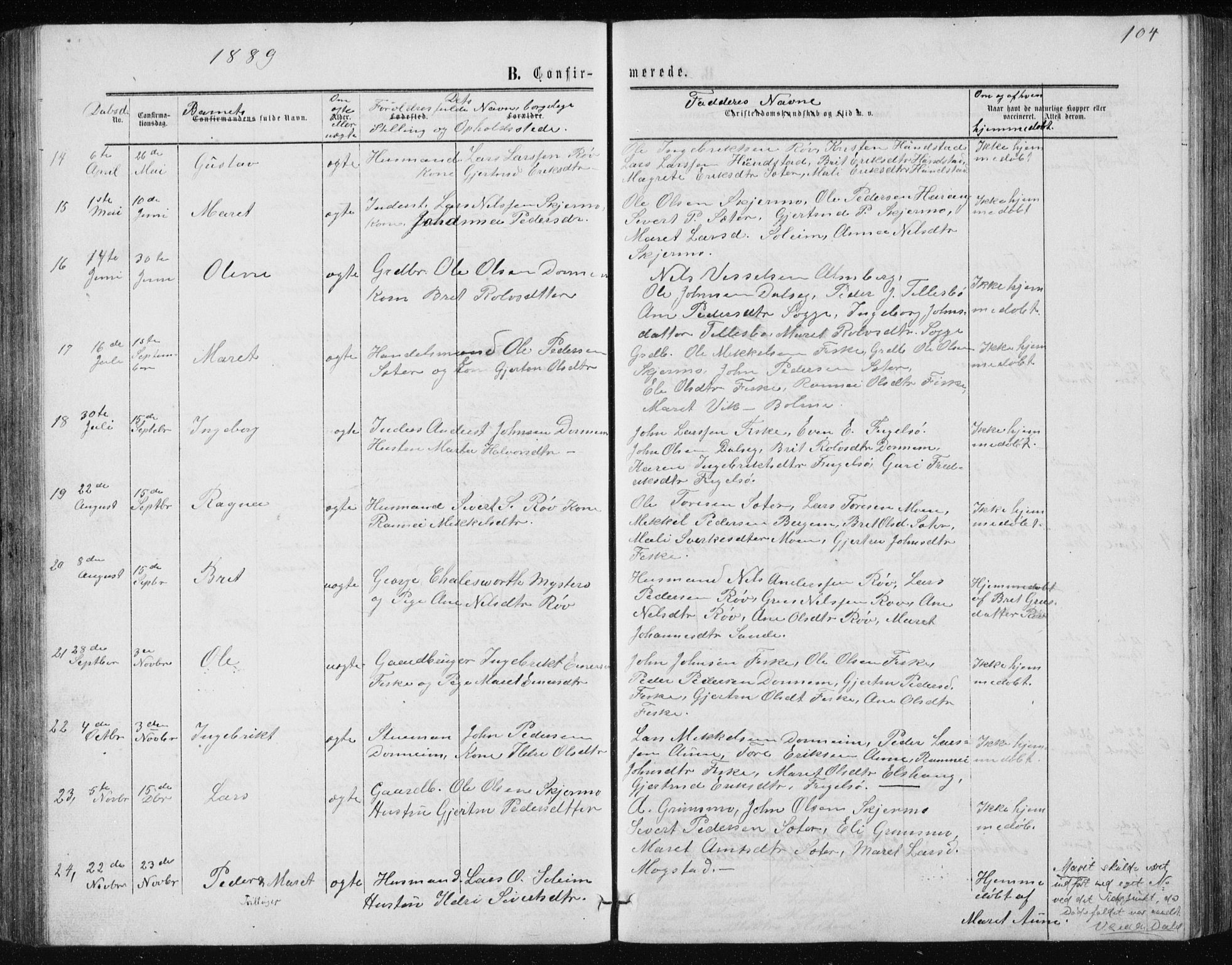 Ministerialprotokoller, klokkerbøker og fødselsregistre - Møre og Romsdal, AV/SAT-A-1454/597/L1064: Parish register (copy) no. 597C01, 1866-1898, p. 104