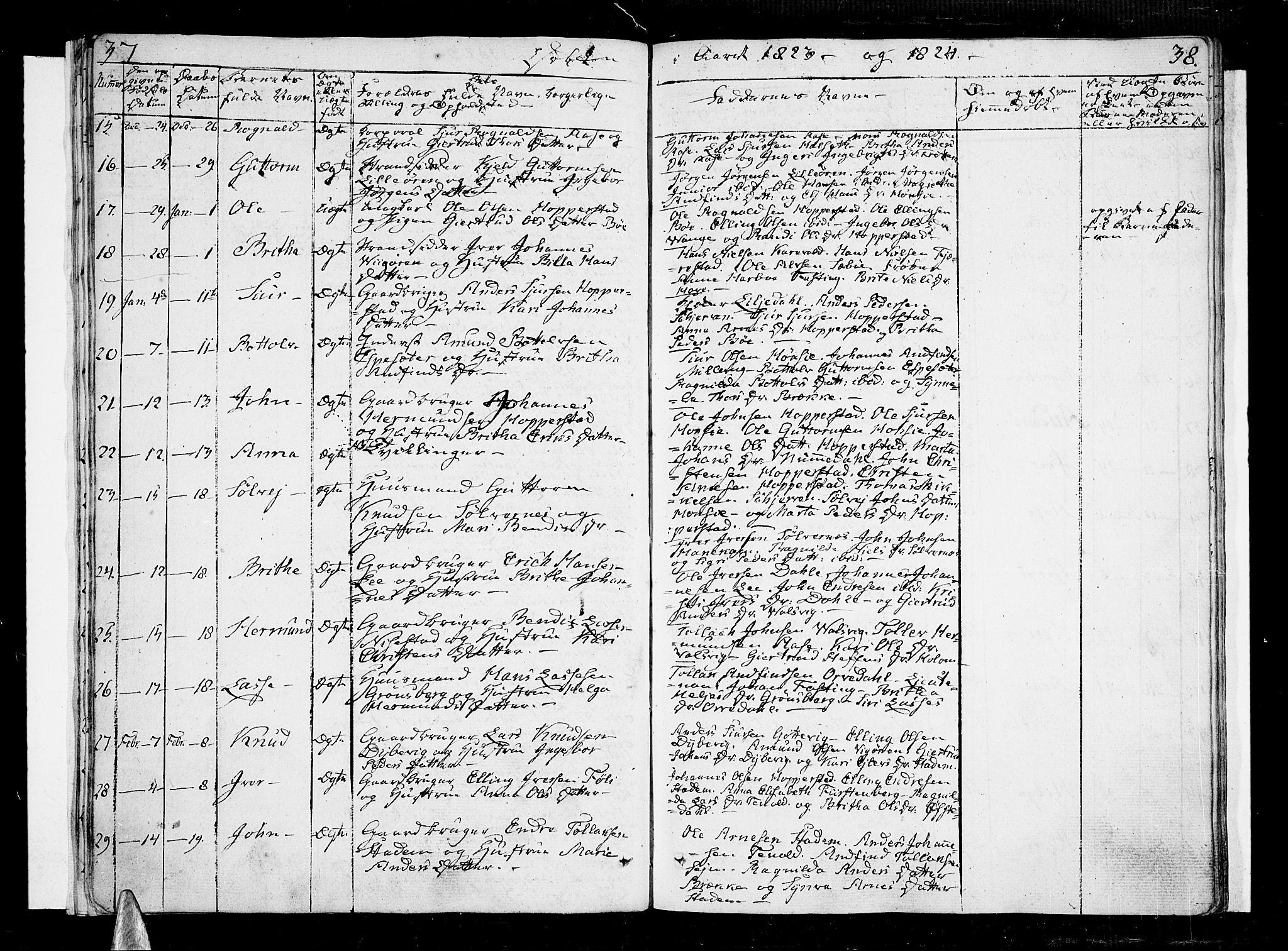Vik sokneprestembete, SAB/A-81501: Parish register (official) no. A 6, 1821-1831, p. 37-38