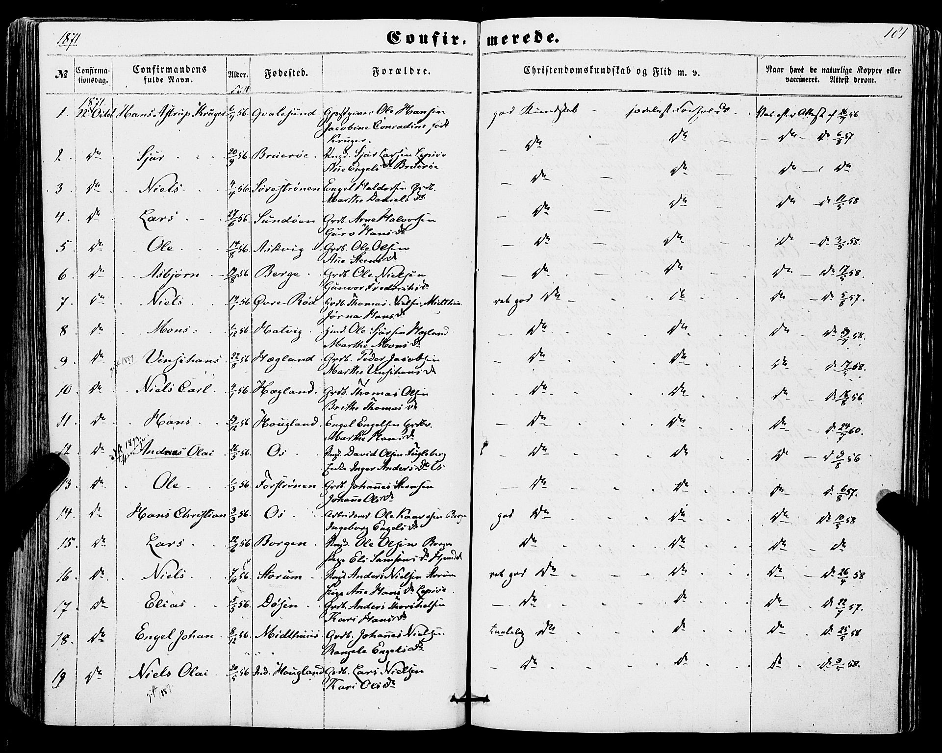 Os sokneprestembete, SAB/A-99929: Parish register (official) no. A 17, 1860-1873, p. 181