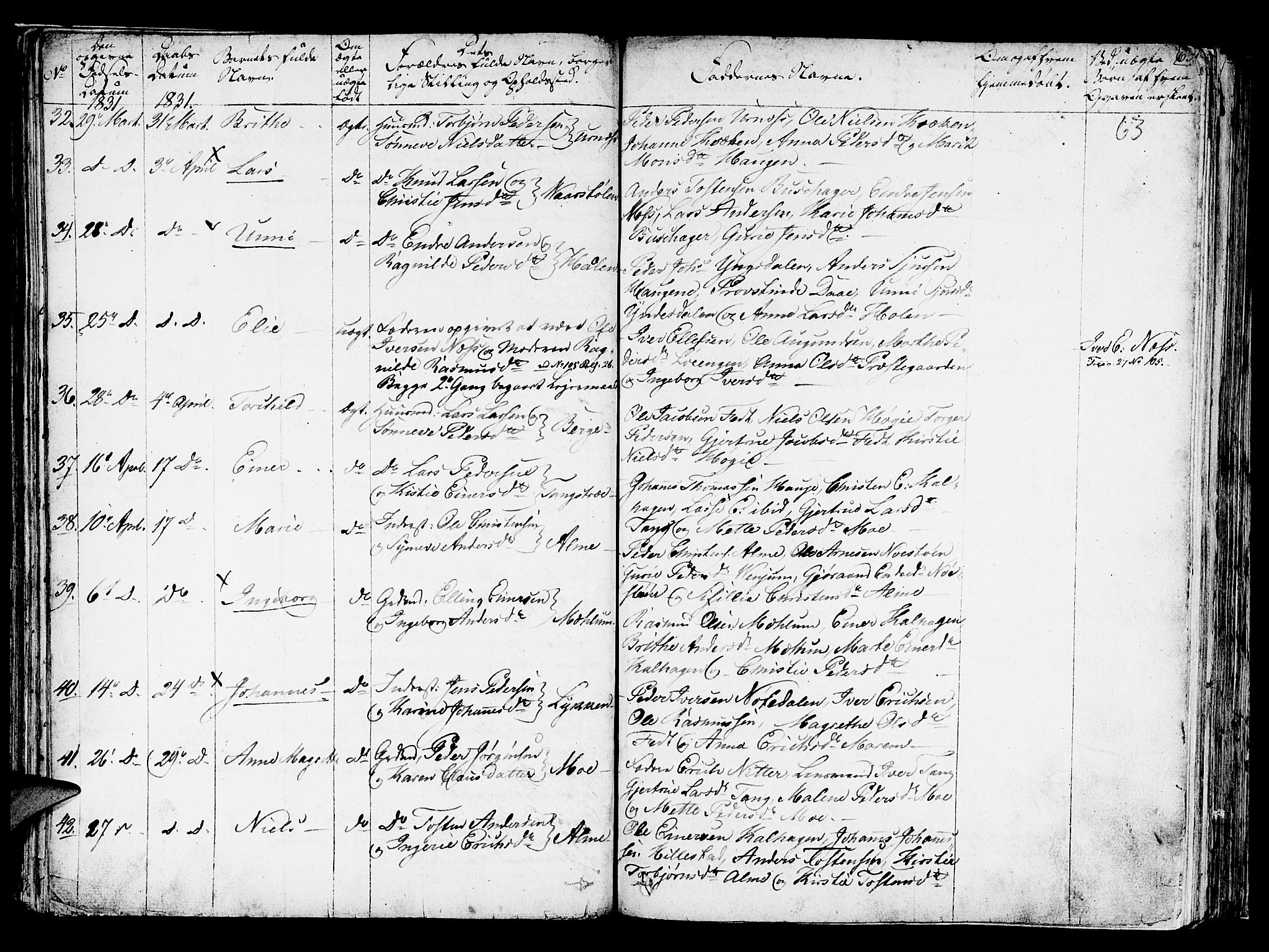 Hafslo sokneprestembete, AV/SAB-A-80301/H/Haa/Haaa/L0004: Parish register (official) no. A 4, 1821-1834, p. 63