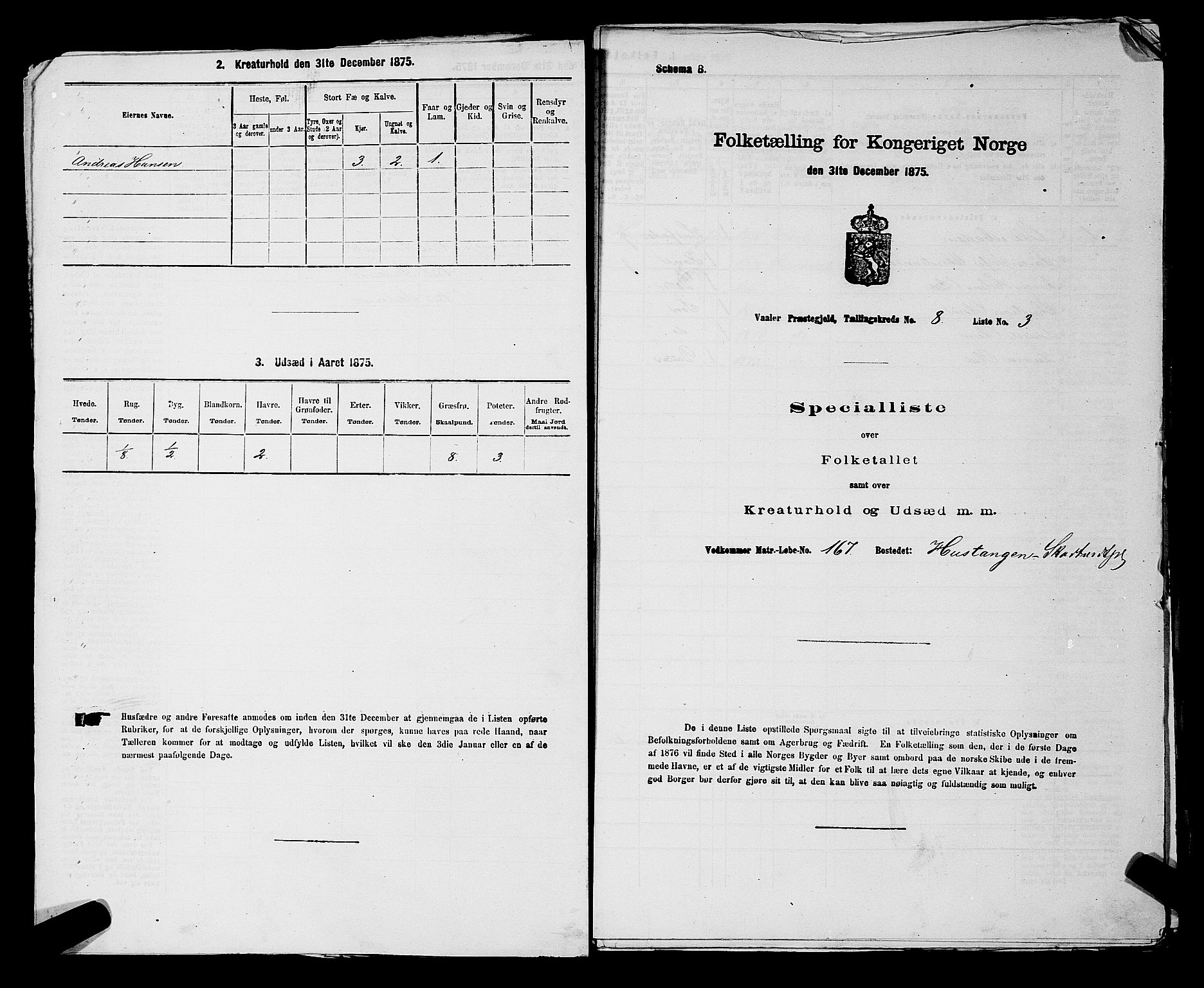 RA, 1875 census for 0137P Våler, 1875, p. 1023