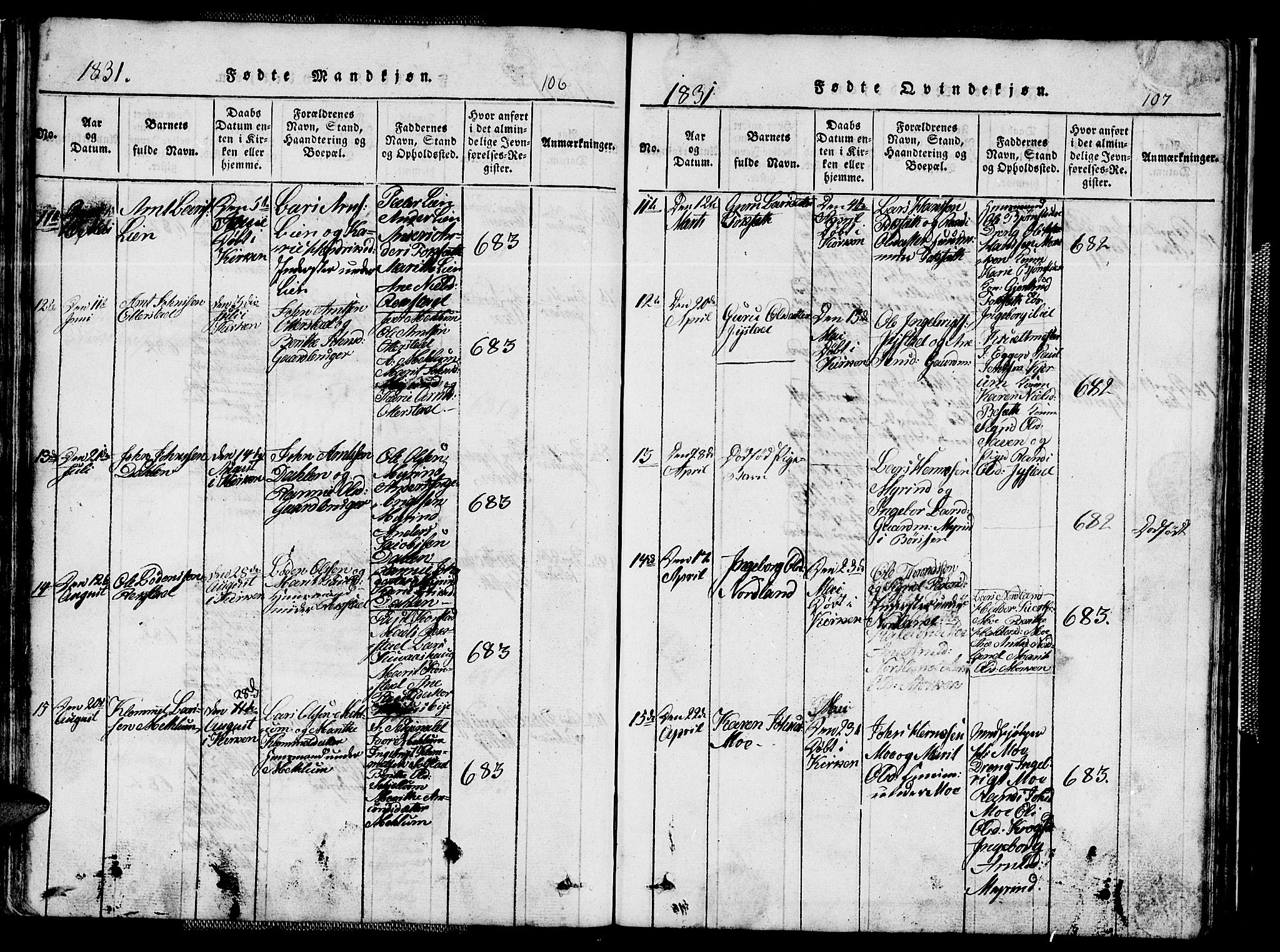 Ministerialprotokoller, klokkerbøker og fødselsregistre - Sør-Trøndelag, AV/SAT-A-1456/667/L0796: Parish register (copy) no. 667C01, 1817-1836, p. 106-107