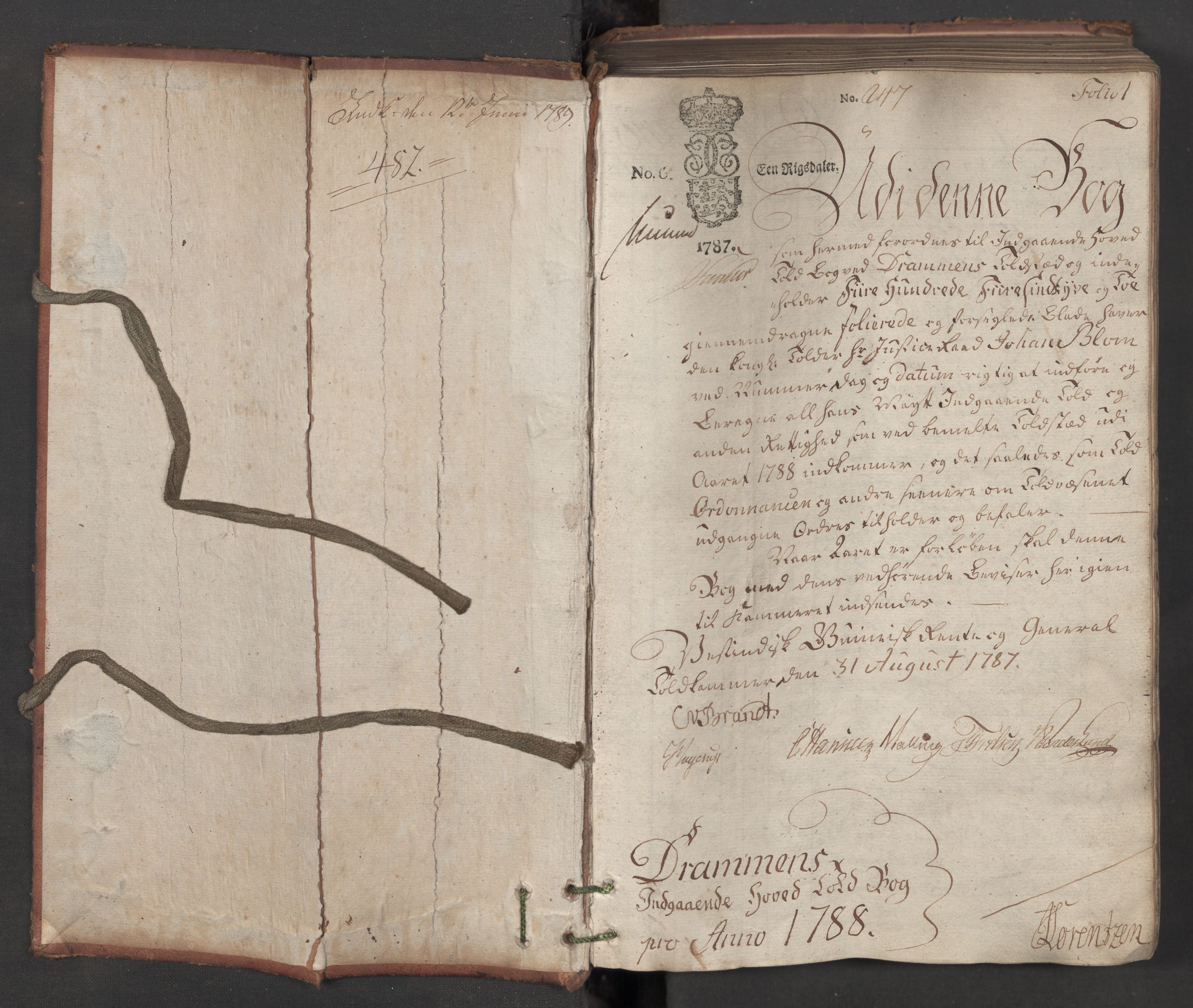 Generaltollkammeret, tollregnskaper, AV/RA-EA-5490/R08/L0150/0001: Tollregnskaper Drammen / Inngående hovedtollbok, 1788, p. 1a