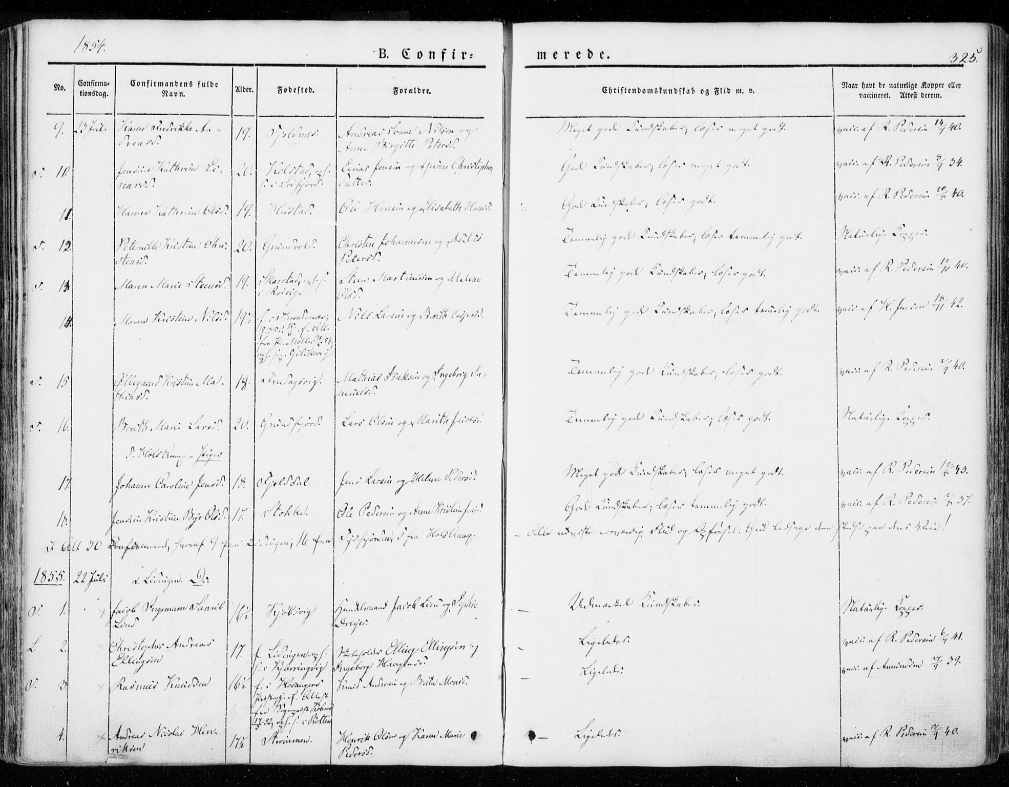 Ministerialprotokoller, klokkerbøker og fødselsregistre - Nordland, SAT/A-1459/872/L1033: Parish register (official) no. 872A08, 1840-1863, p. 325