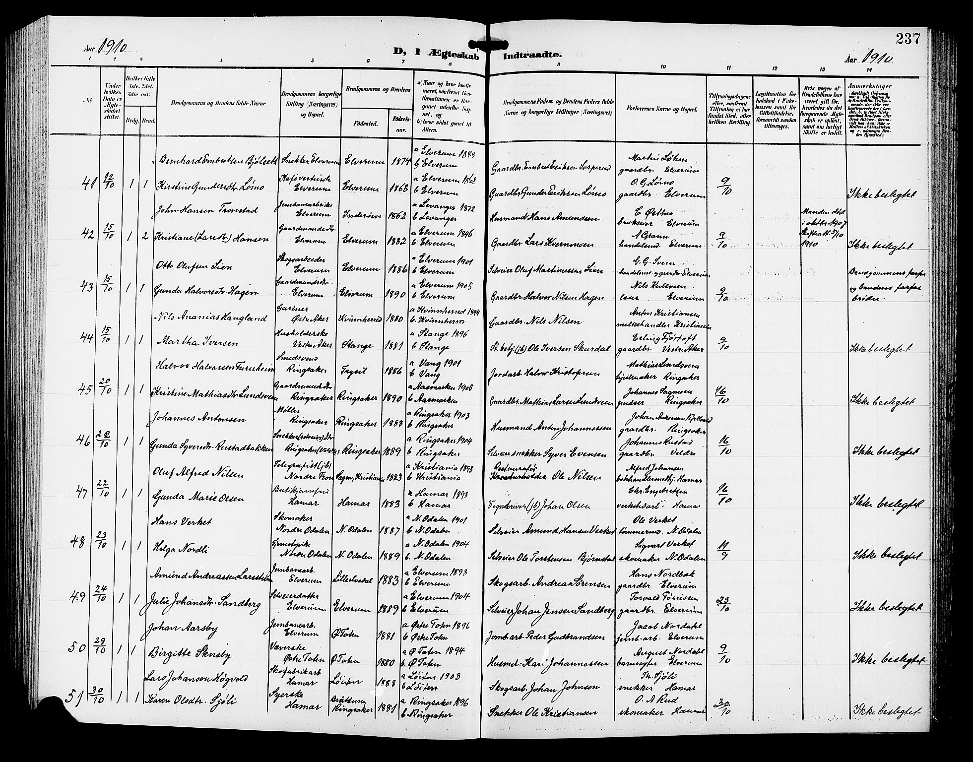 Hamar prestekontor, AV/SAH-DOMPH-002/H/Ha/Hab/L0001: Parish register (copy) no. 1, 1899-1914, p. 237