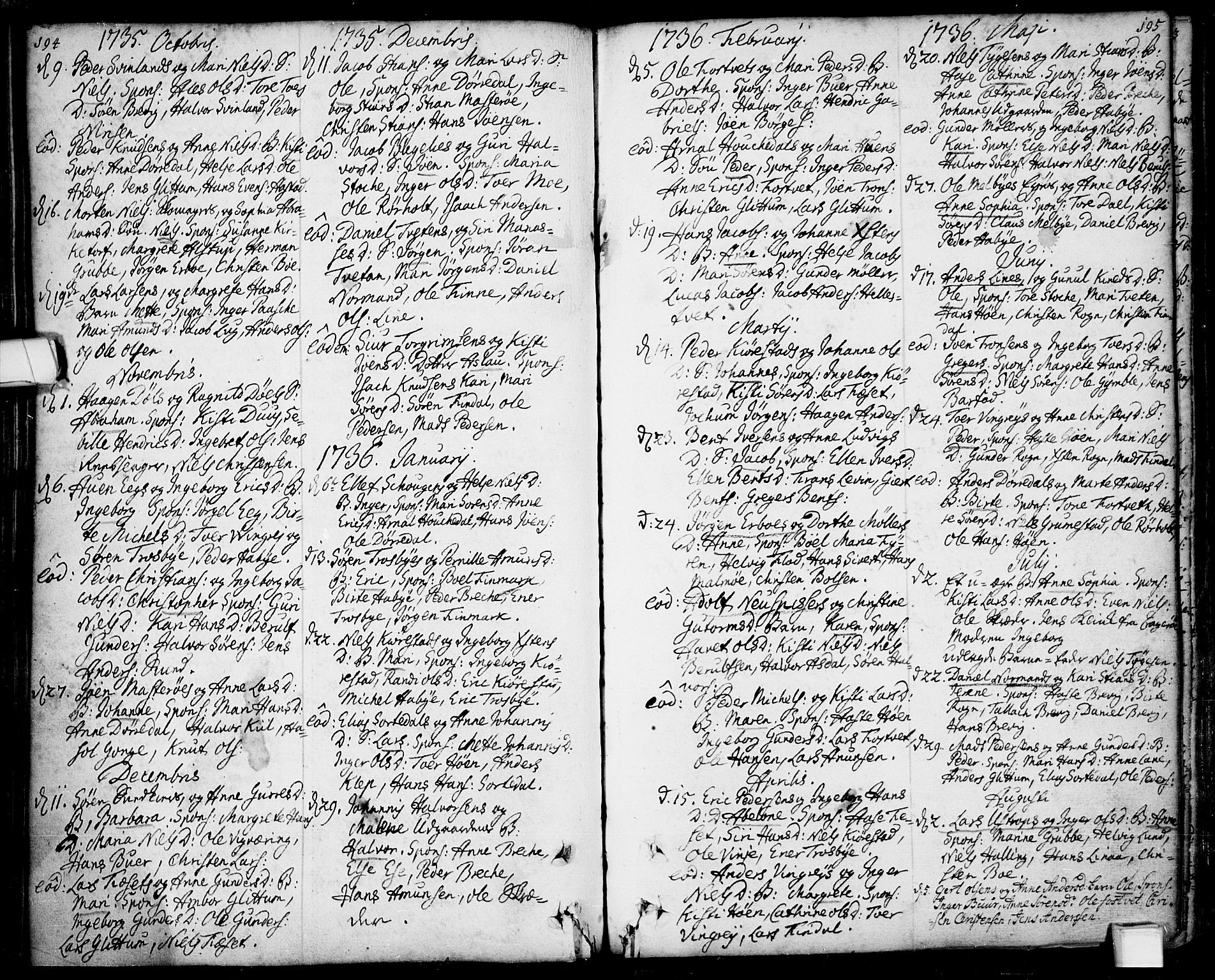 Bamble kirkebøker, SAKO/A-253/F/Fa/L0001: Parish register (official) no. I 1, 1702-1774, p. 194-195