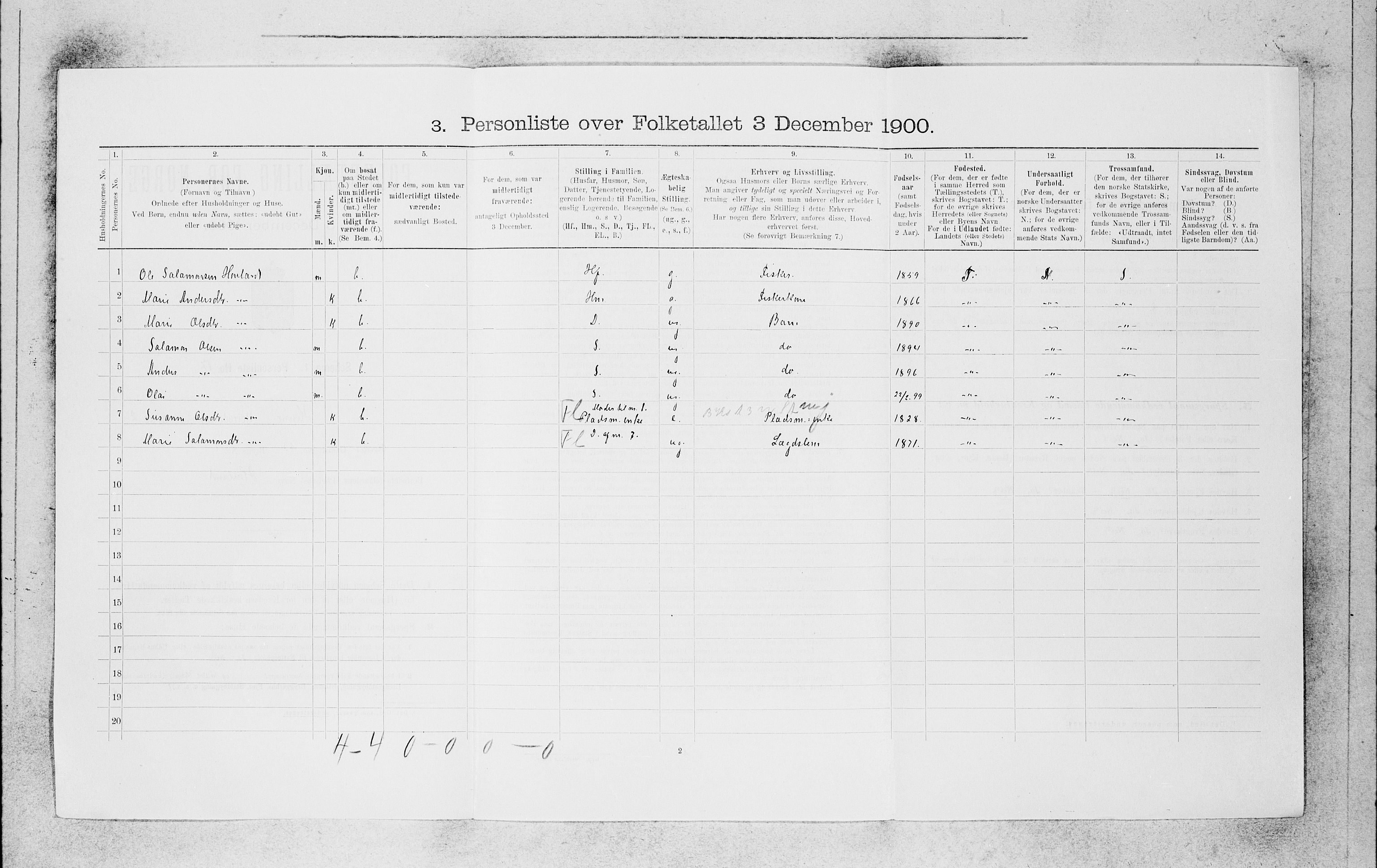 SAB, 1900 census for Kinn, 1900, p. 241