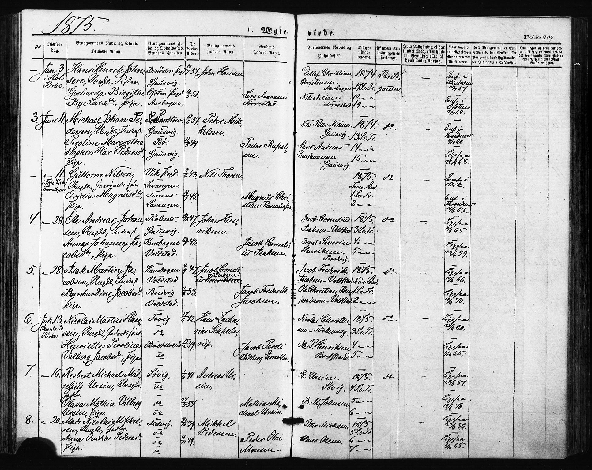 Trondenes sokneprestkontor, AV/SATØ-S-1319/H/Ha/L0013kirke: Parish register (official) no. 13, 1870-1878, p. 207