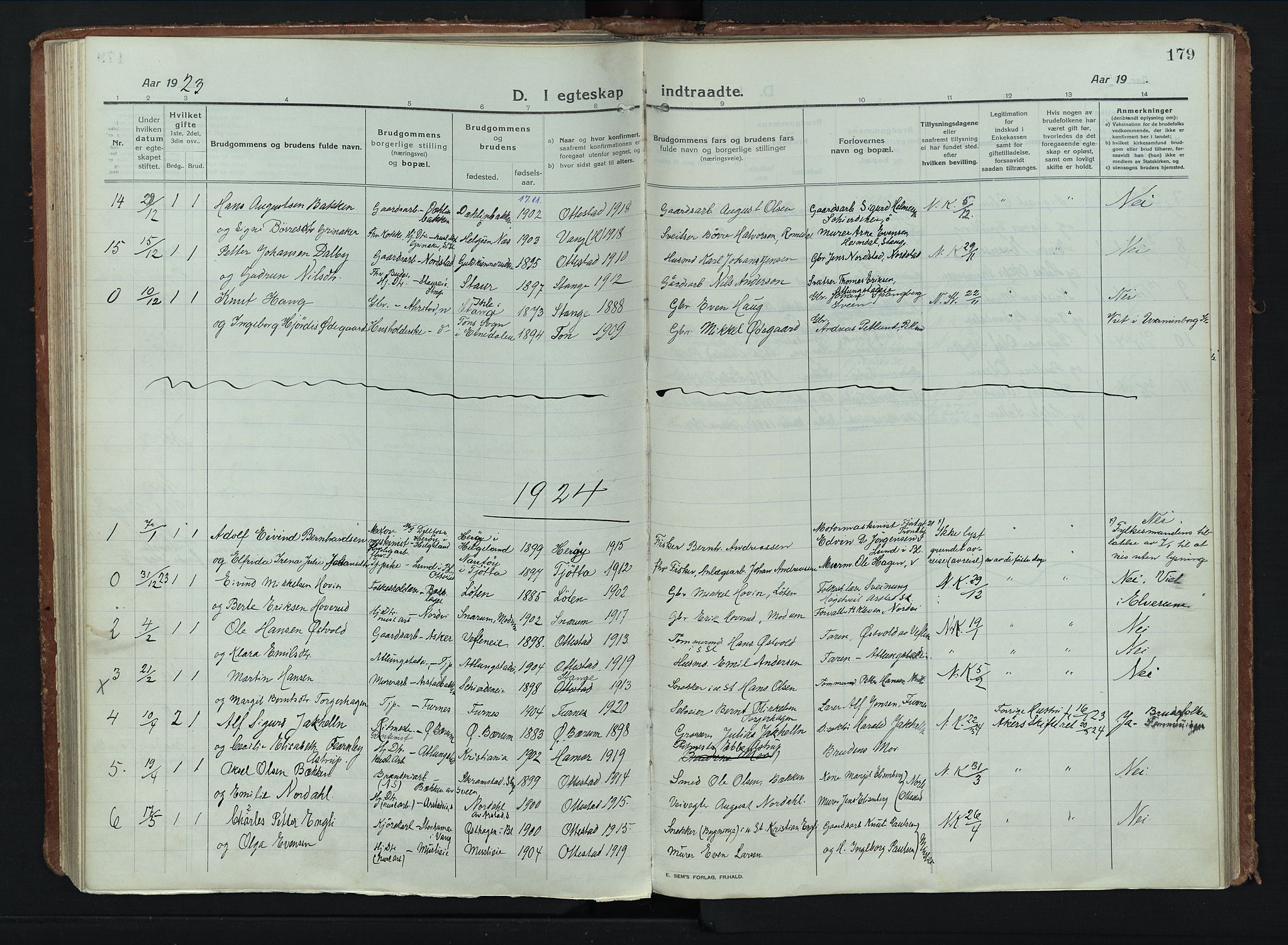 Stange prestekontor, AV/SAH-PREST-002/K/L0028: Parish register (official) no. 28, 1913-1932, p. 179