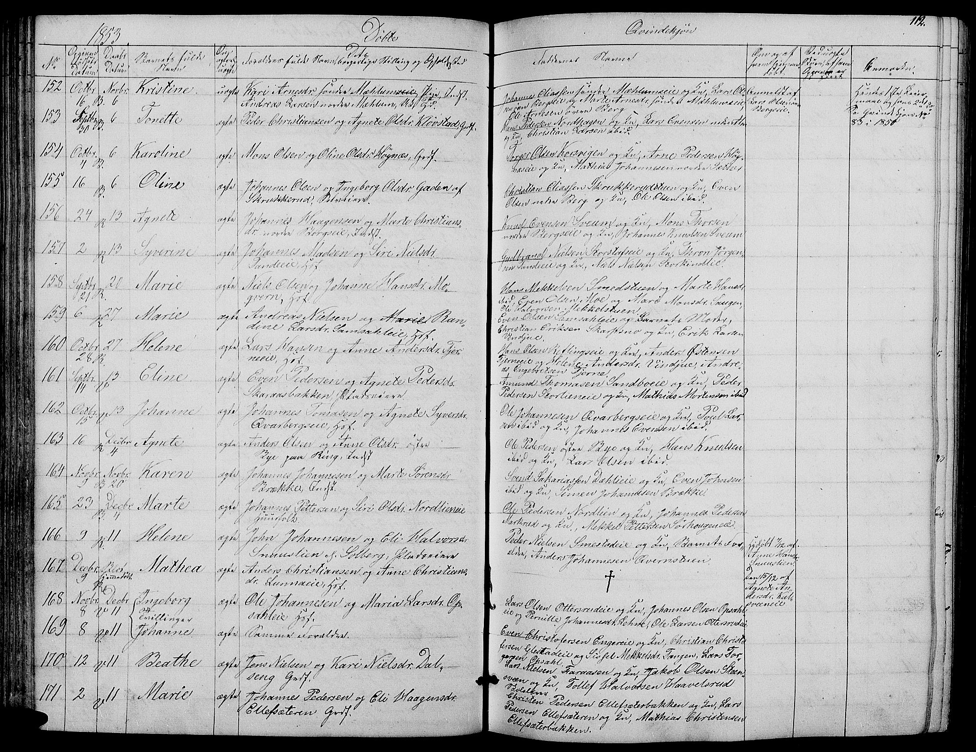 Ringsaker prestekontor, AV/SAH-PREST-014/L/La/L0006: Parish register (copy) no. 6, 1851-1860, p. 112