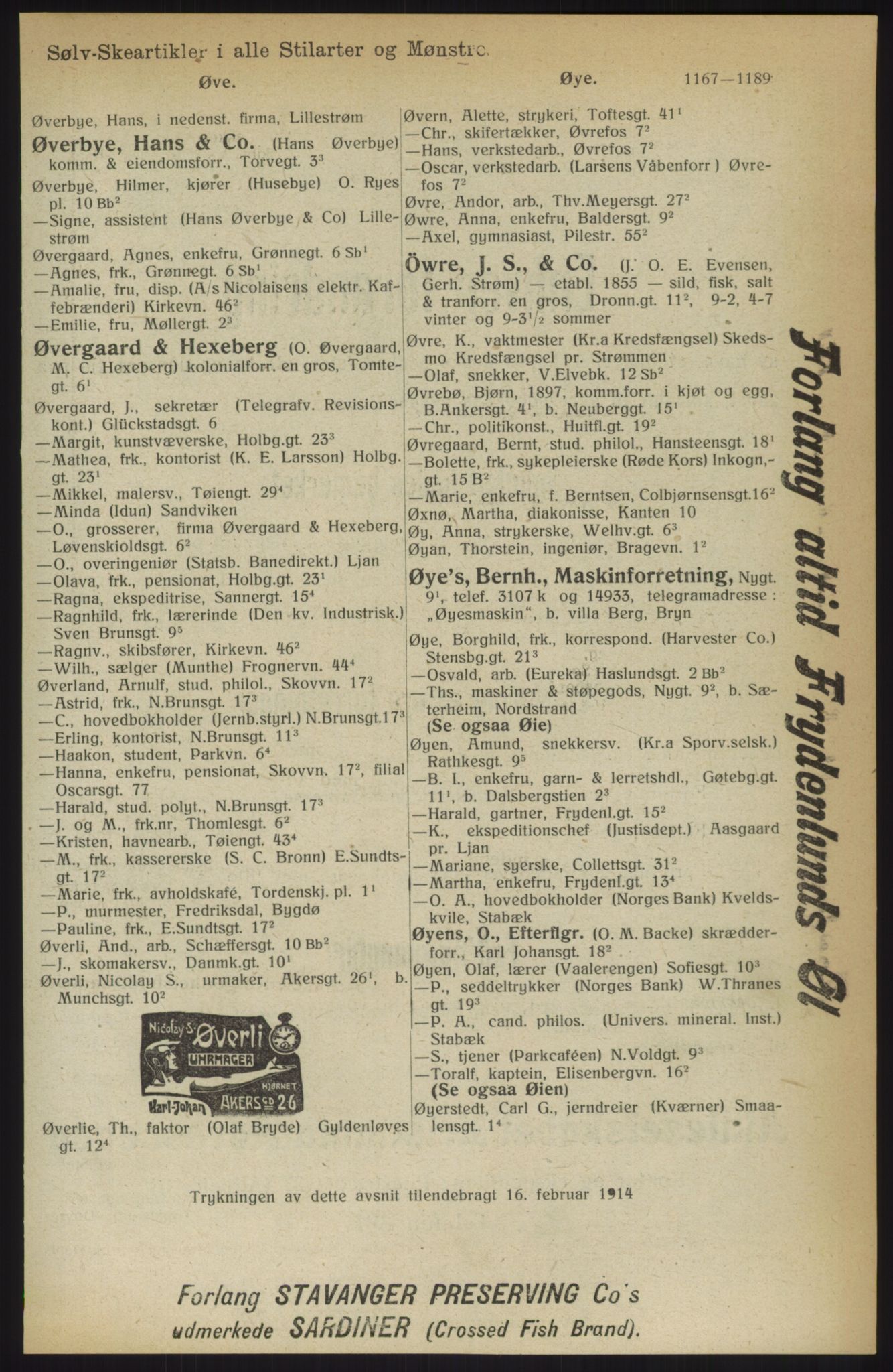 Kristiania/Oslo adressebok, PUBL/-, 1914, p. 1167