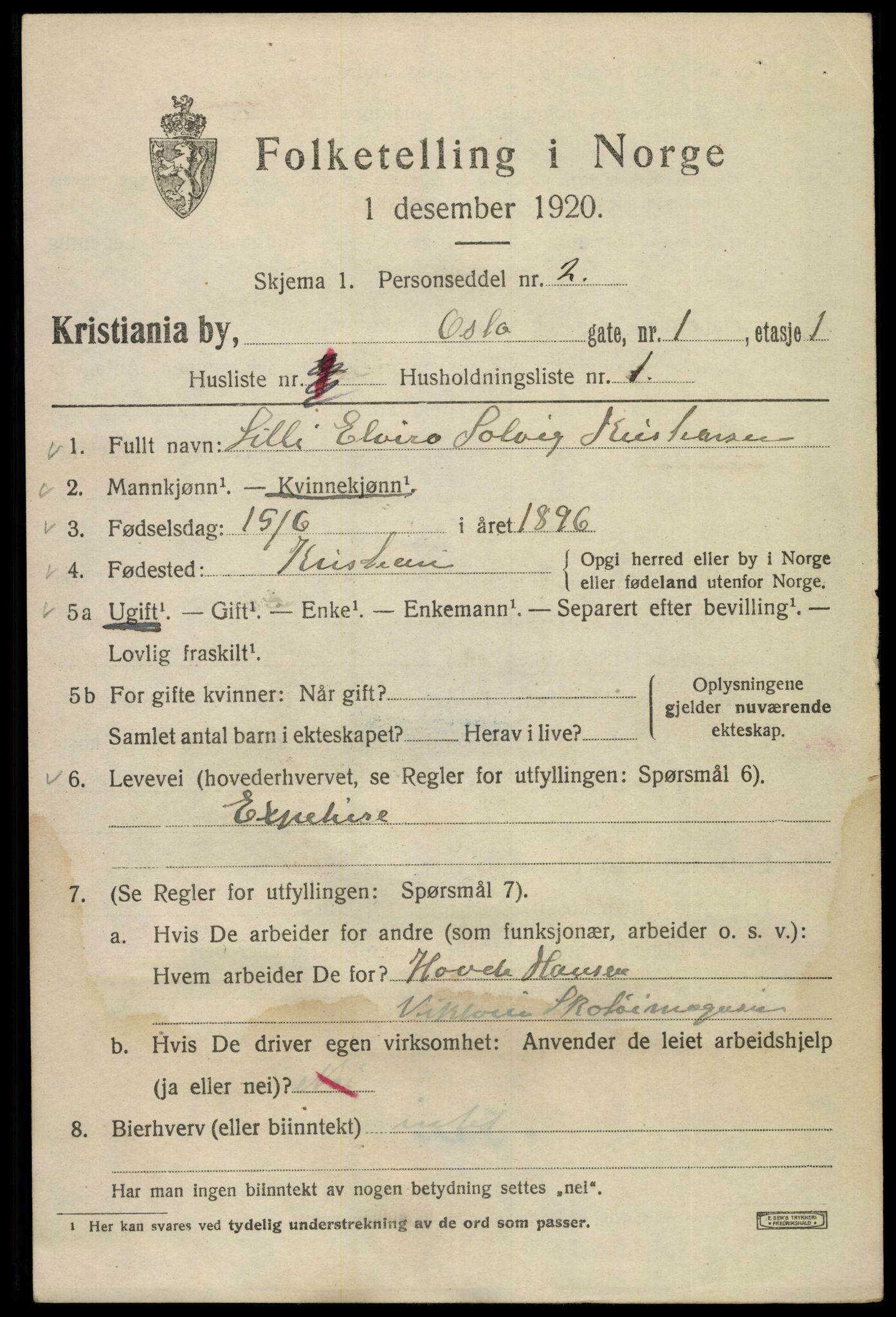 SAO, 1920 census for Kristiania, 1920, p. 439245