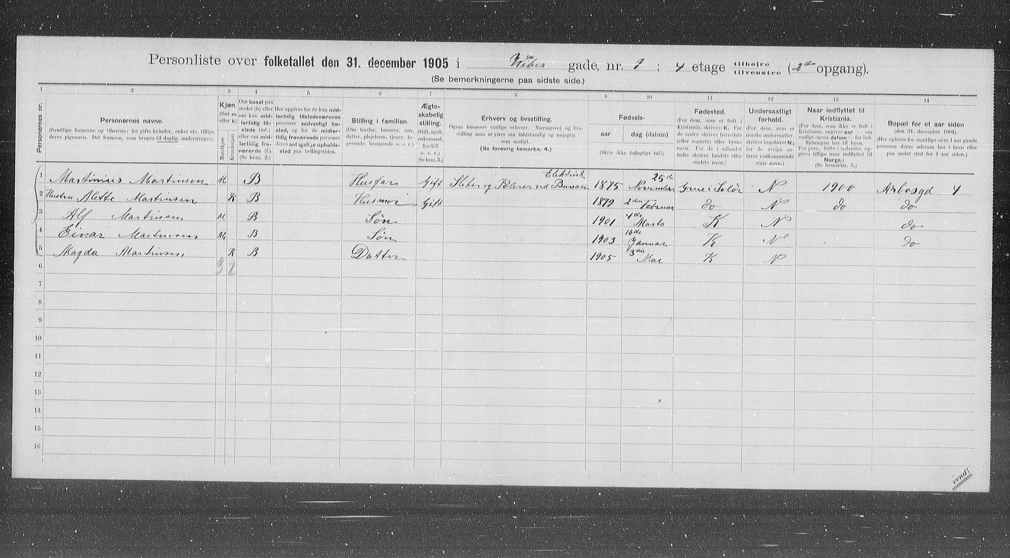 OBA, Municipal Census 1905 for Kristiania, 1905, p. 64471