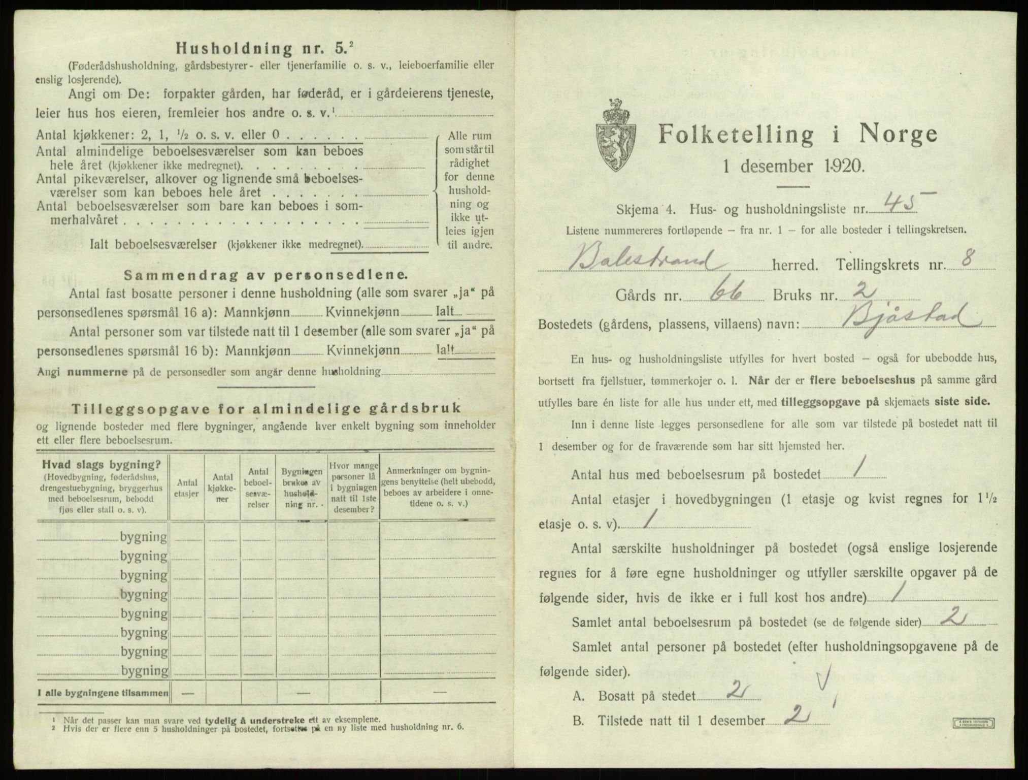 SAB, 1920 census for Balestrand, 1920, p. 560