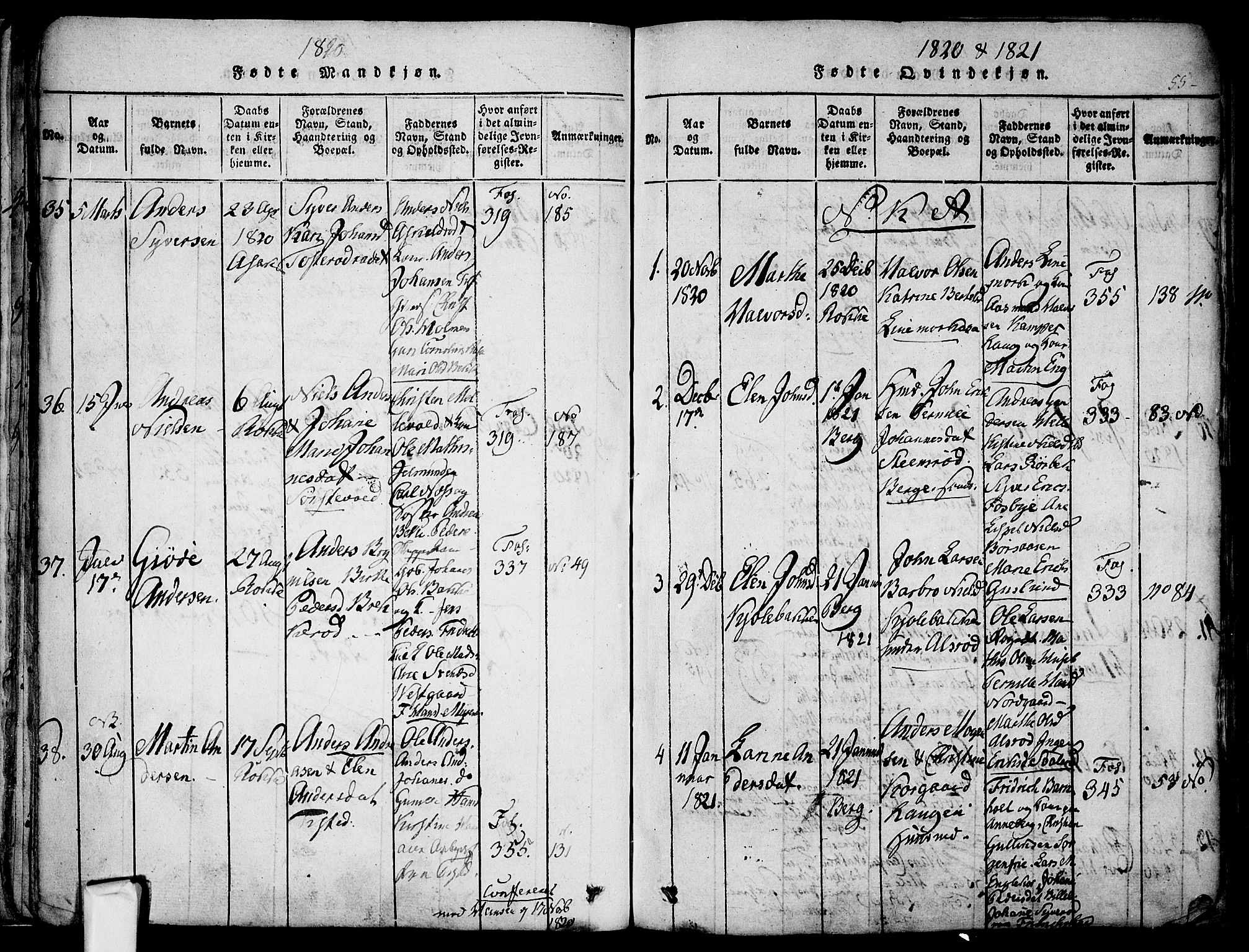 Berg prestekontor Kirkebøker, AV/SAO-A-10902/F/Fa/L0002: Parish register (official) no. I 2, 1815-1831, p. 55