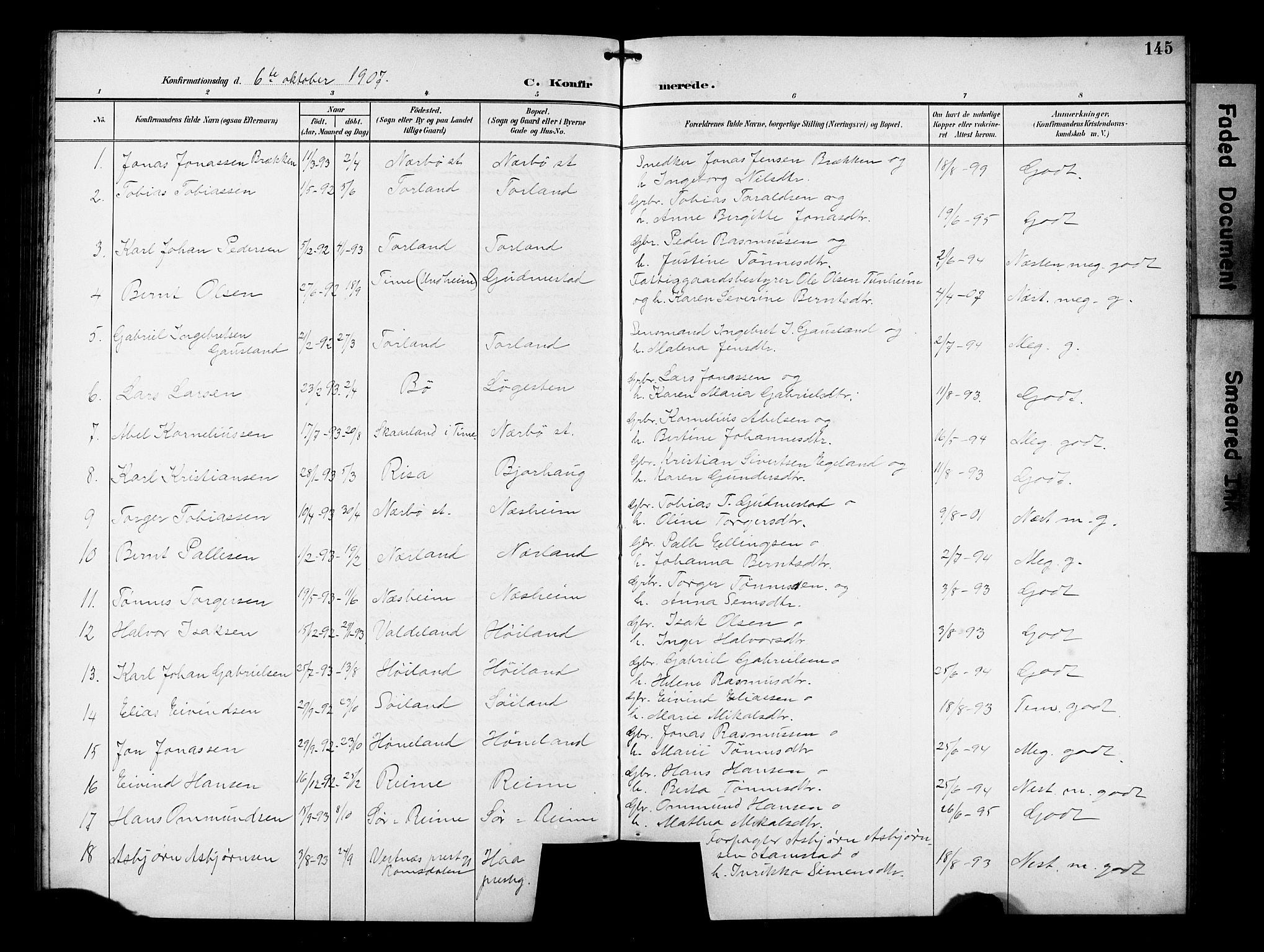 Hå sokneprestkontor, AV/SAST-A-101801/001/30BB/L0005: Parish register (copy) no. B 5, 1894-1912, p. 145