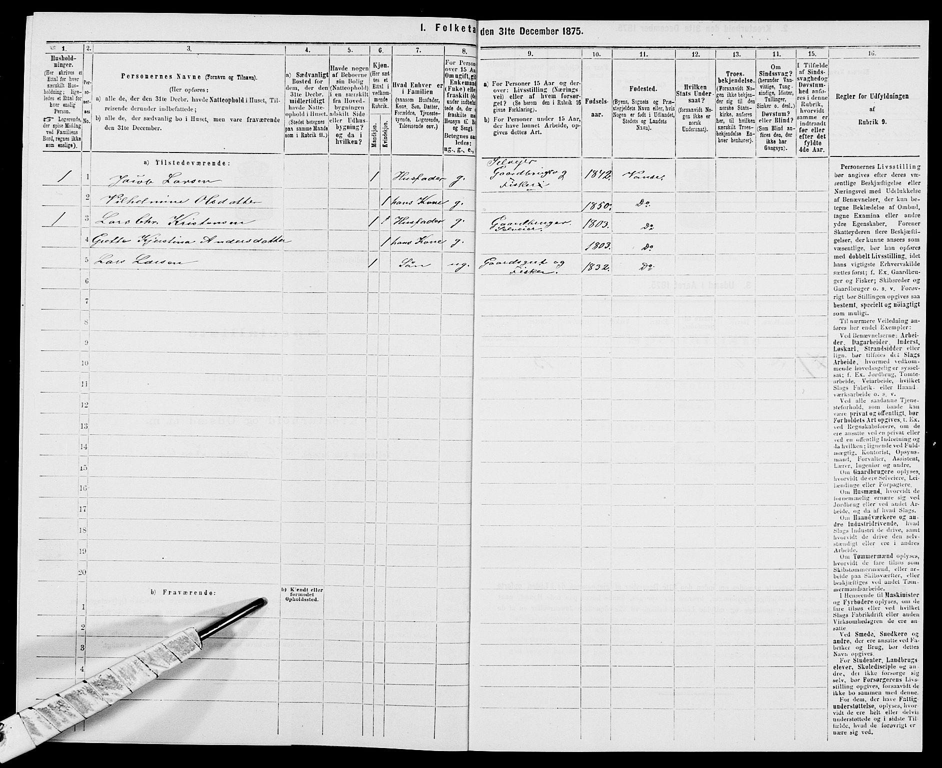 SAK, 1875 census for 1041L Vanse/Vanse og Farsund, 1875, p. 693