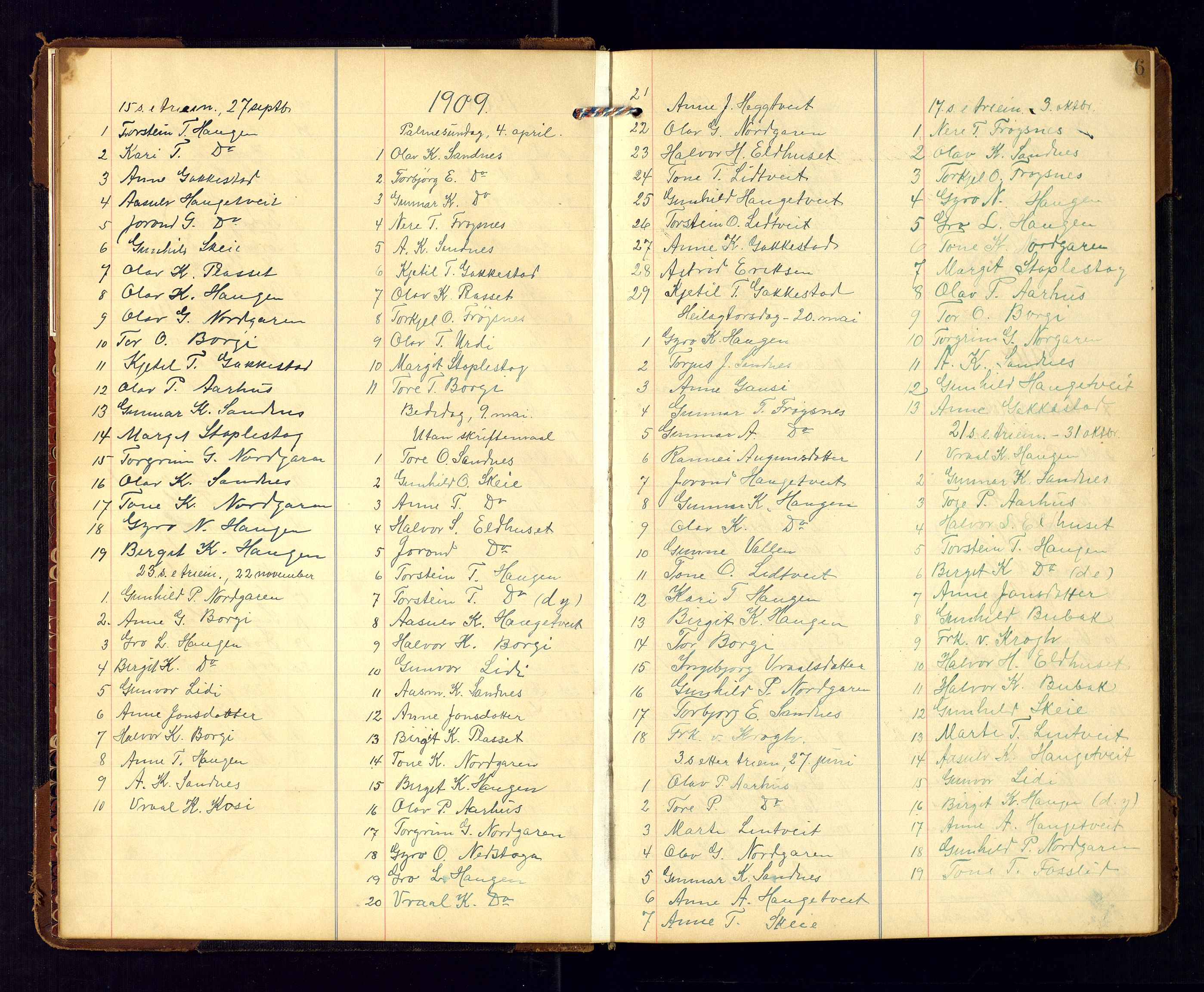 Bygland sokneprestkontor, AV/SAK-1111-0006/F/Fc/Fcc/L0002: Communicants register no. C-2, 1905-1975, p. 6