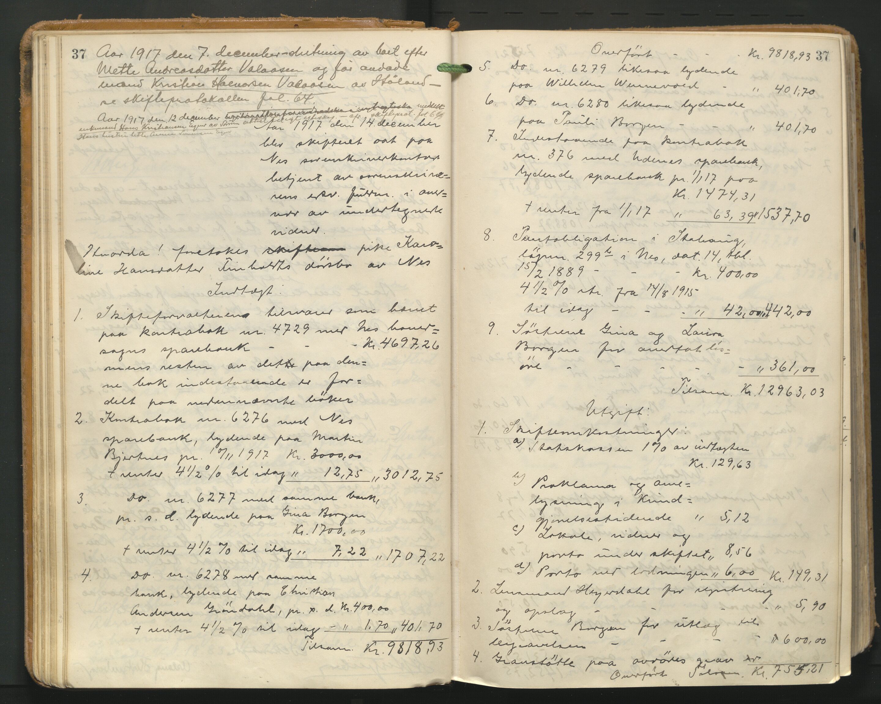 Nes tingrett, AV/SAO-A-10548/H/Hc/L0006: Utlodningsprotokoll, 1916-1943, p. 37