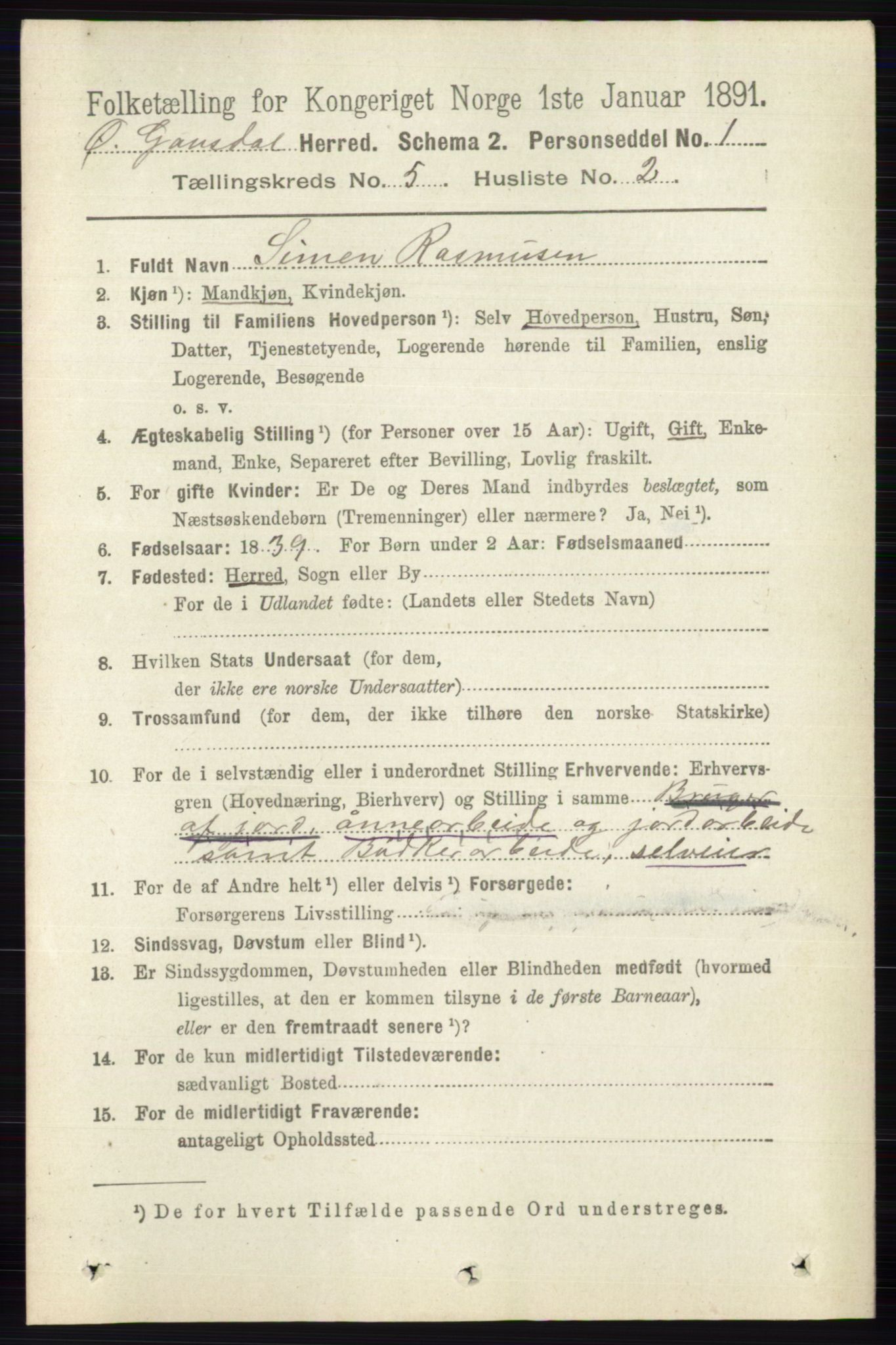 RA, 1891 census for 0522 Østre Gausdal, 1891, p. 2996