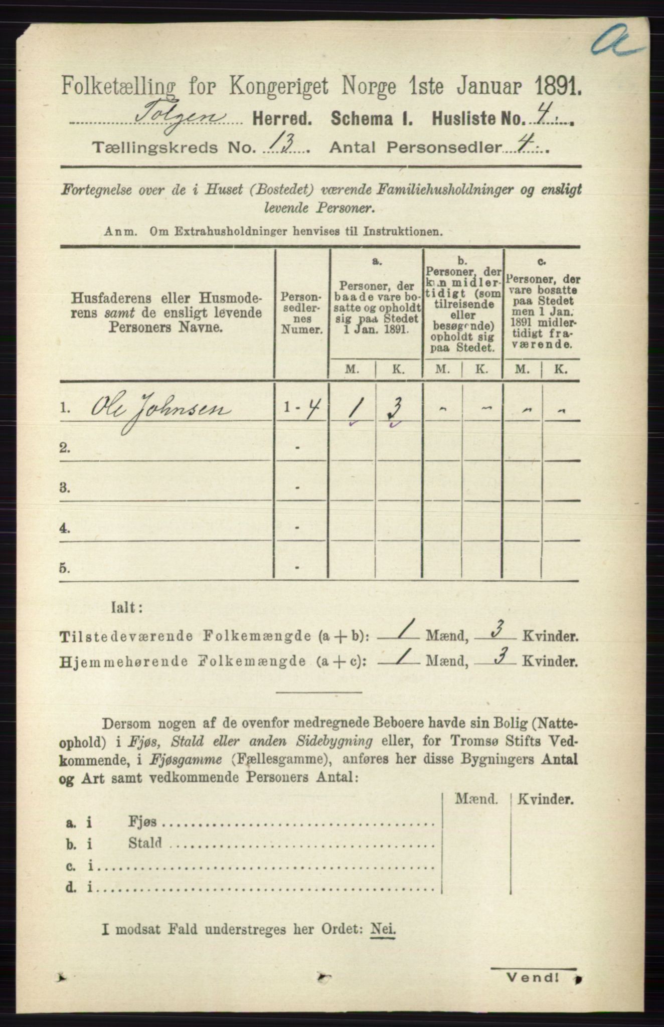 RA, 1891 census for 0436 Tolga, 1891, p. 3849