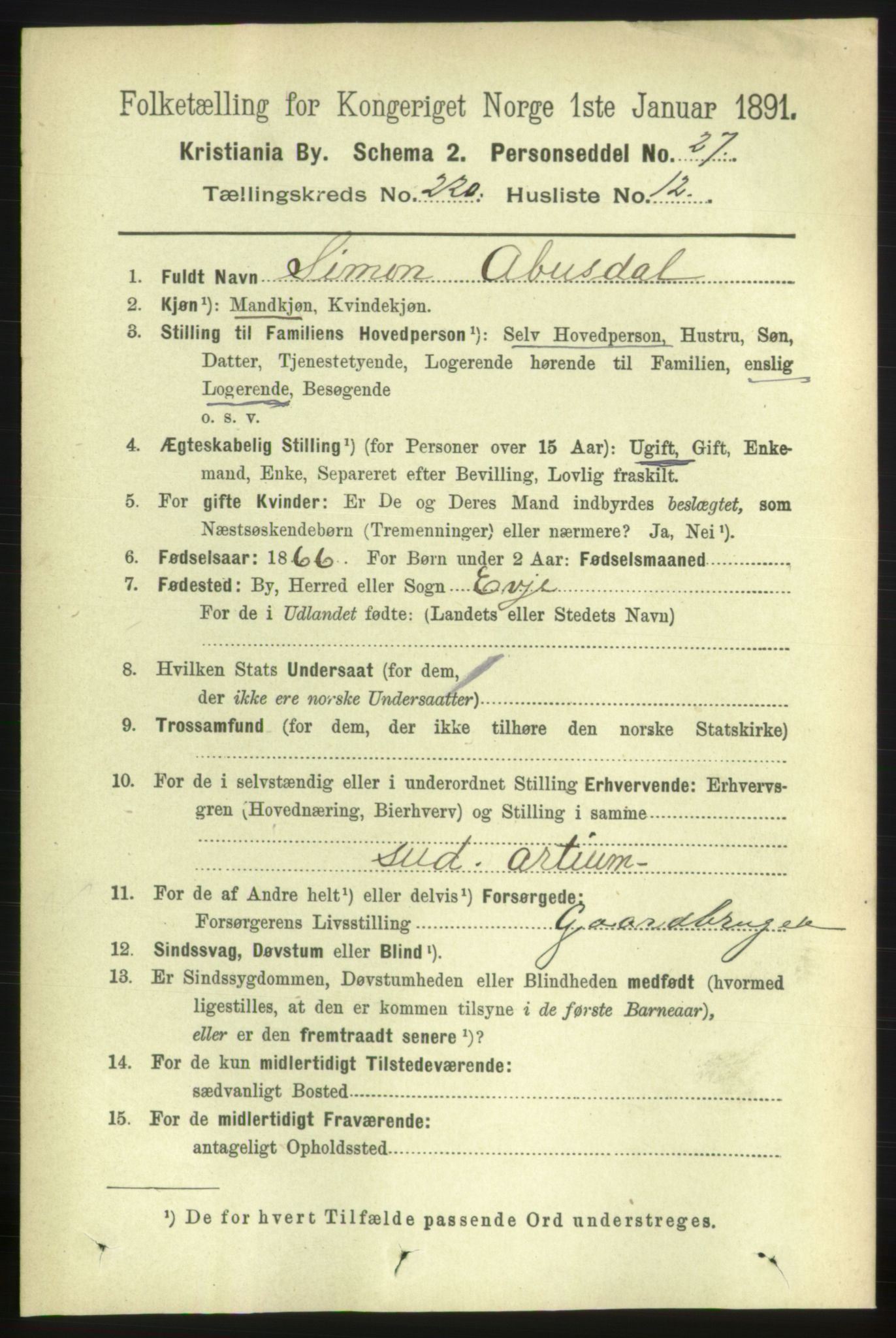 RA, 1891 census for 0301 Kristiania, 1891, p. 131136