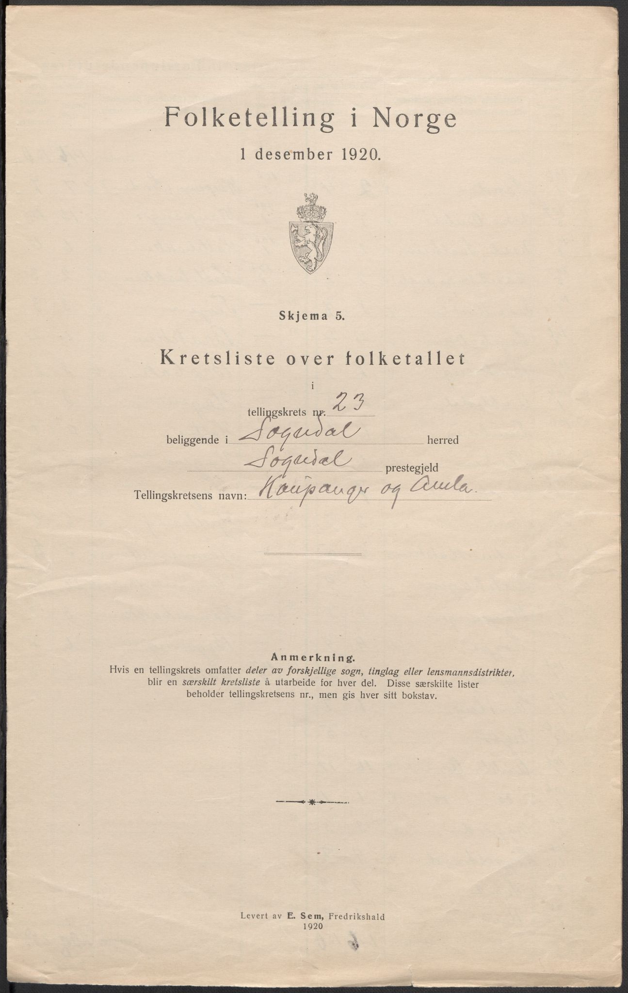 SAB, 1920 census for Sogndal, 1920, p. 70