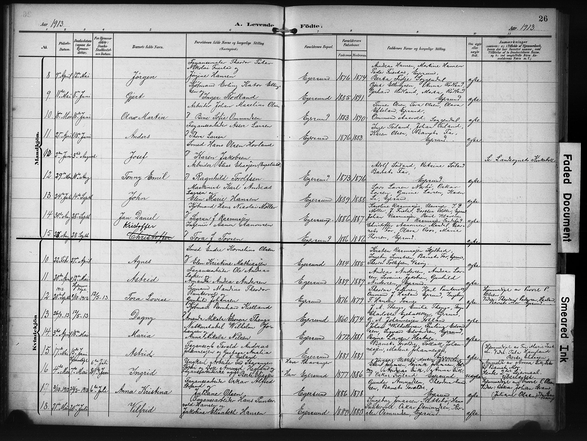 Eigersund sokneprestkontor, SAST/A-101807/S09/L0012: Parish register (copy) no. B 12, 1908-1930, p. 26