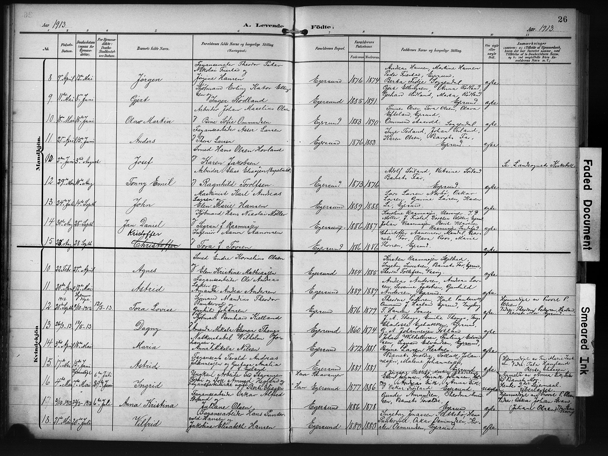 Eigersund sokneprestkontor, AV/SAST-A-101807/S09/L0012: Parish register (copy) no. B 12, 1908-1930, p. 26