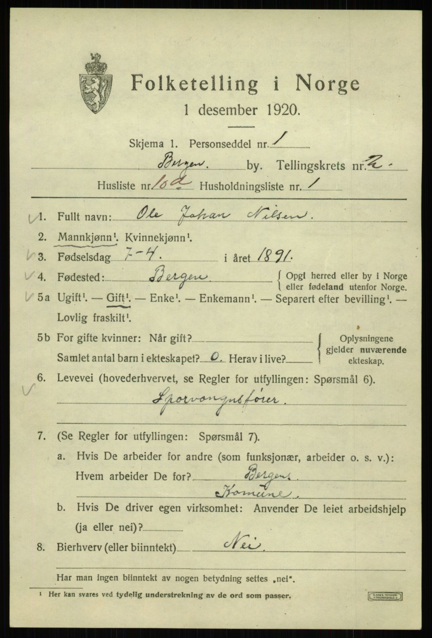 SAB, 1920 census for Bergen, 1920, p. 60261