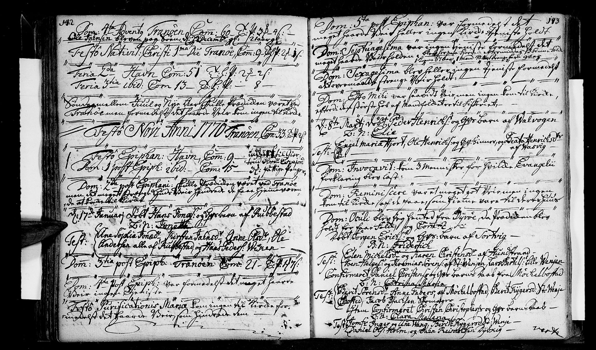 Tranøy sokneprestkontor, SATØ/S-1313/I/Ia/Iaa/L0001kirke: Parish register (official) no. 1, 1757-1773, p. 142-143