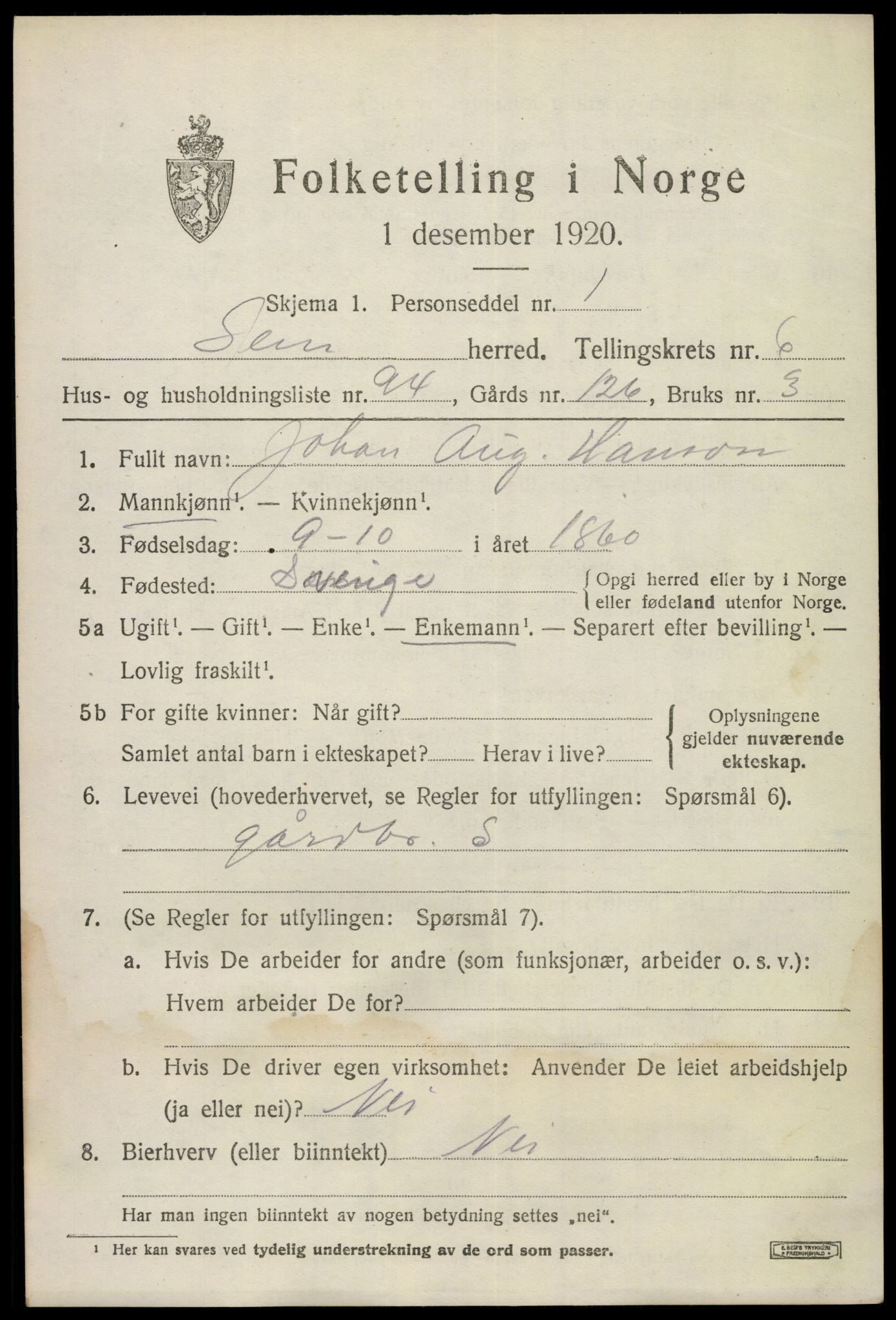SAKO, 1920 census for Sem, 1920, p. 10325