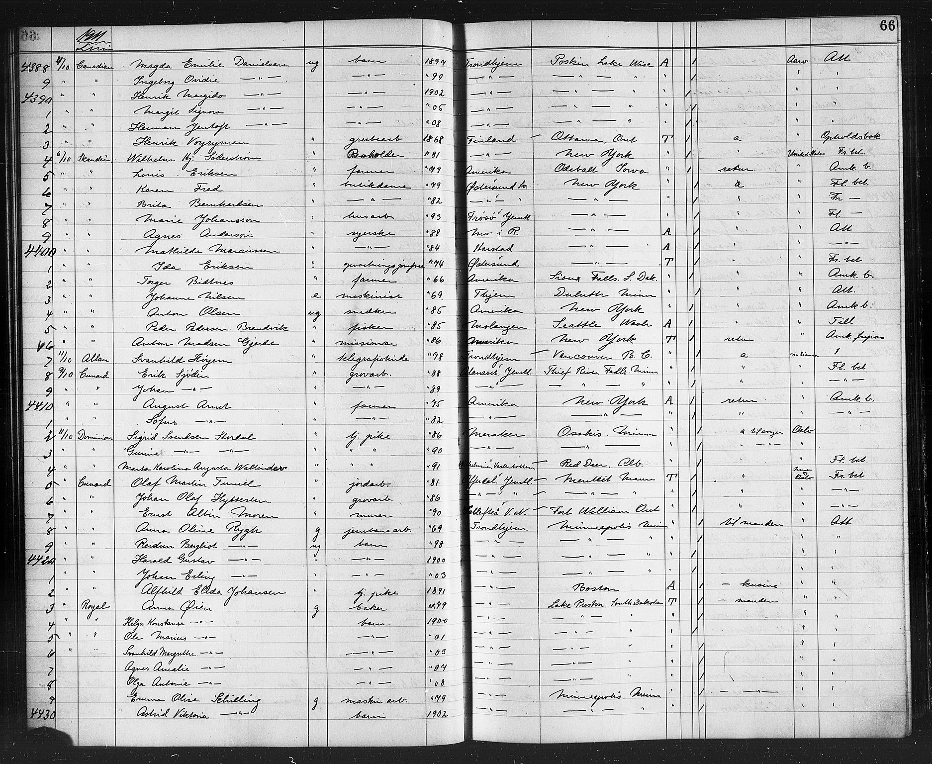 Trondheim politikammer, AV/SAT-A-1887/1/32/L0015: Emigrantprotokoll XIV, 1911-1916, p. 66