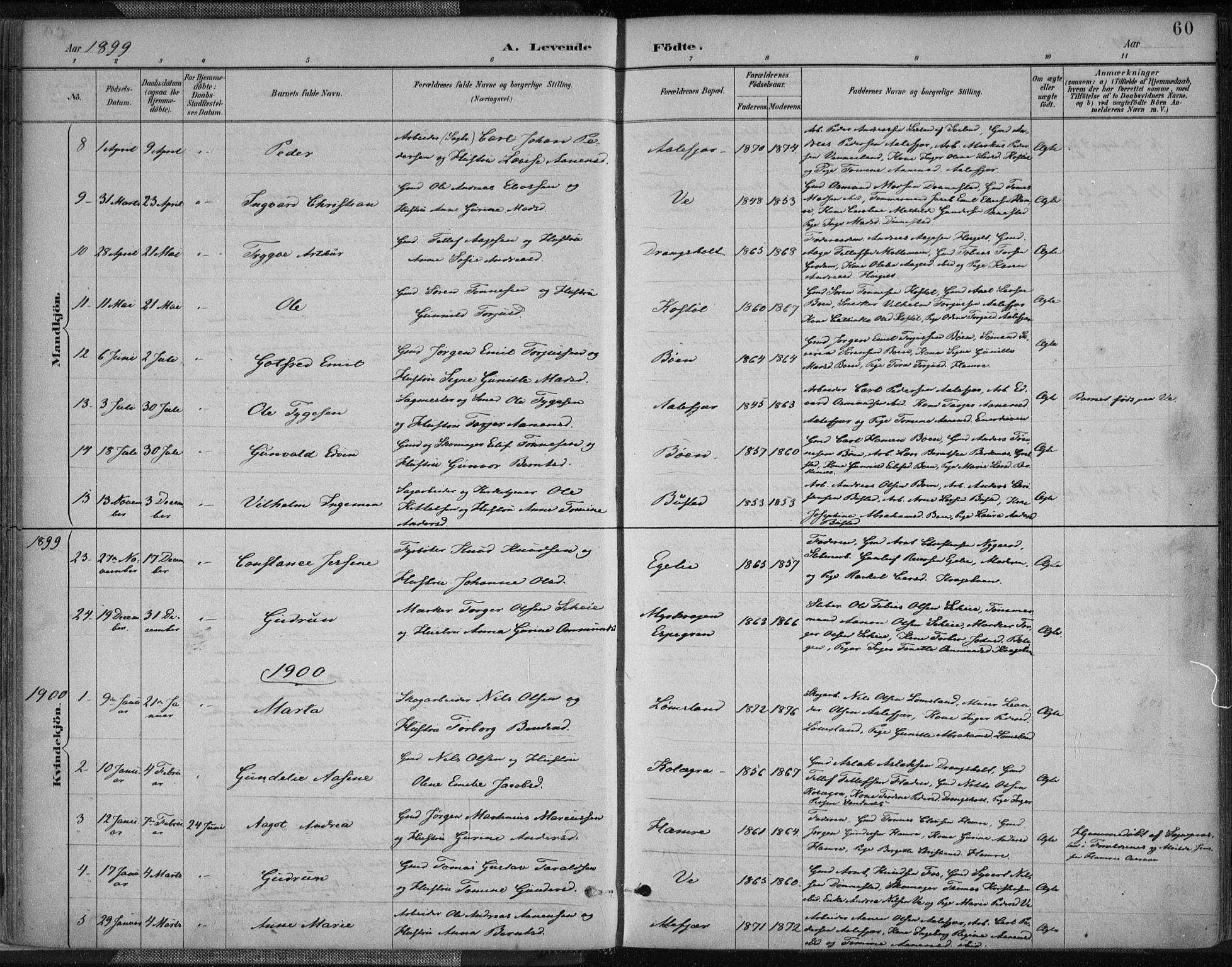 Tveit sokneprestkontor, AV/SAK-1111-0043/F/Fa/L0007: Parish register (official) no. A 7, 1887-1908, p. 60