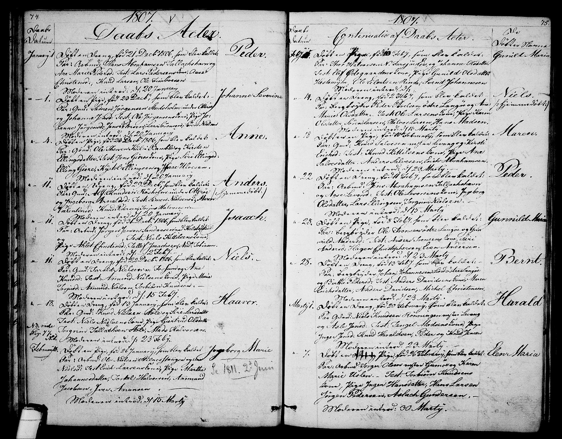 Sannidal kirkebøker, AV/SAKO-A-296/F/Fa/L0003: Parish register (official) no. 3, 1803-1813, p. 74-75