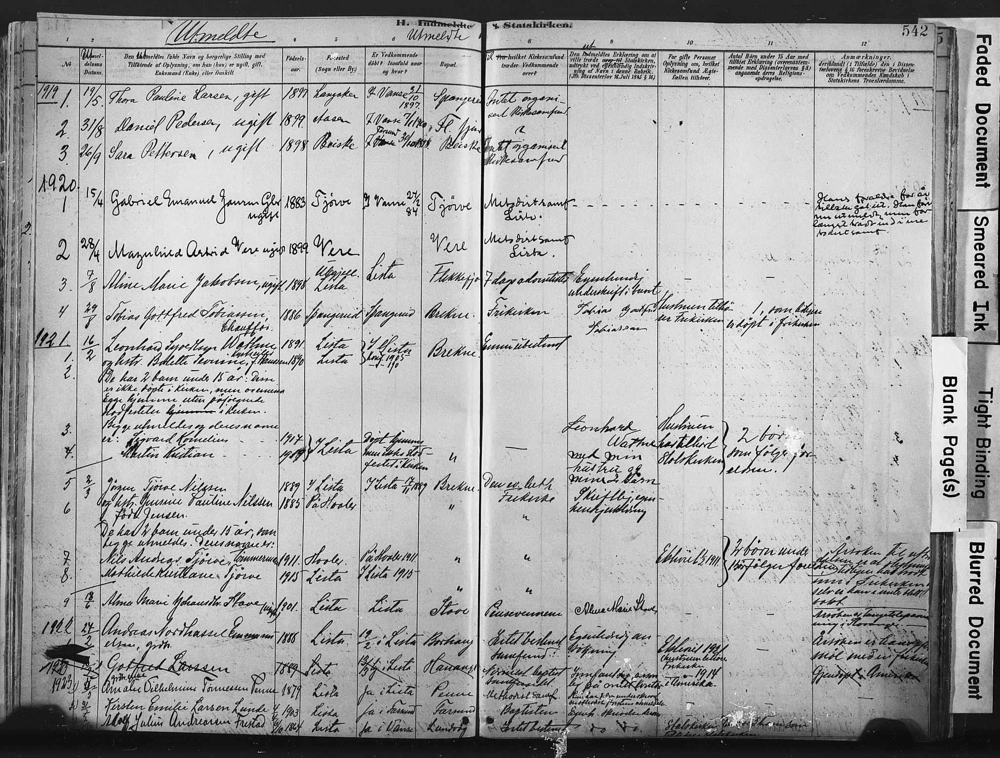 Lista sokneprestkontor, SAK/1111-0027/F/Fa/L0012: Parish register (official) no. A 12, 1879-1903, p. 542