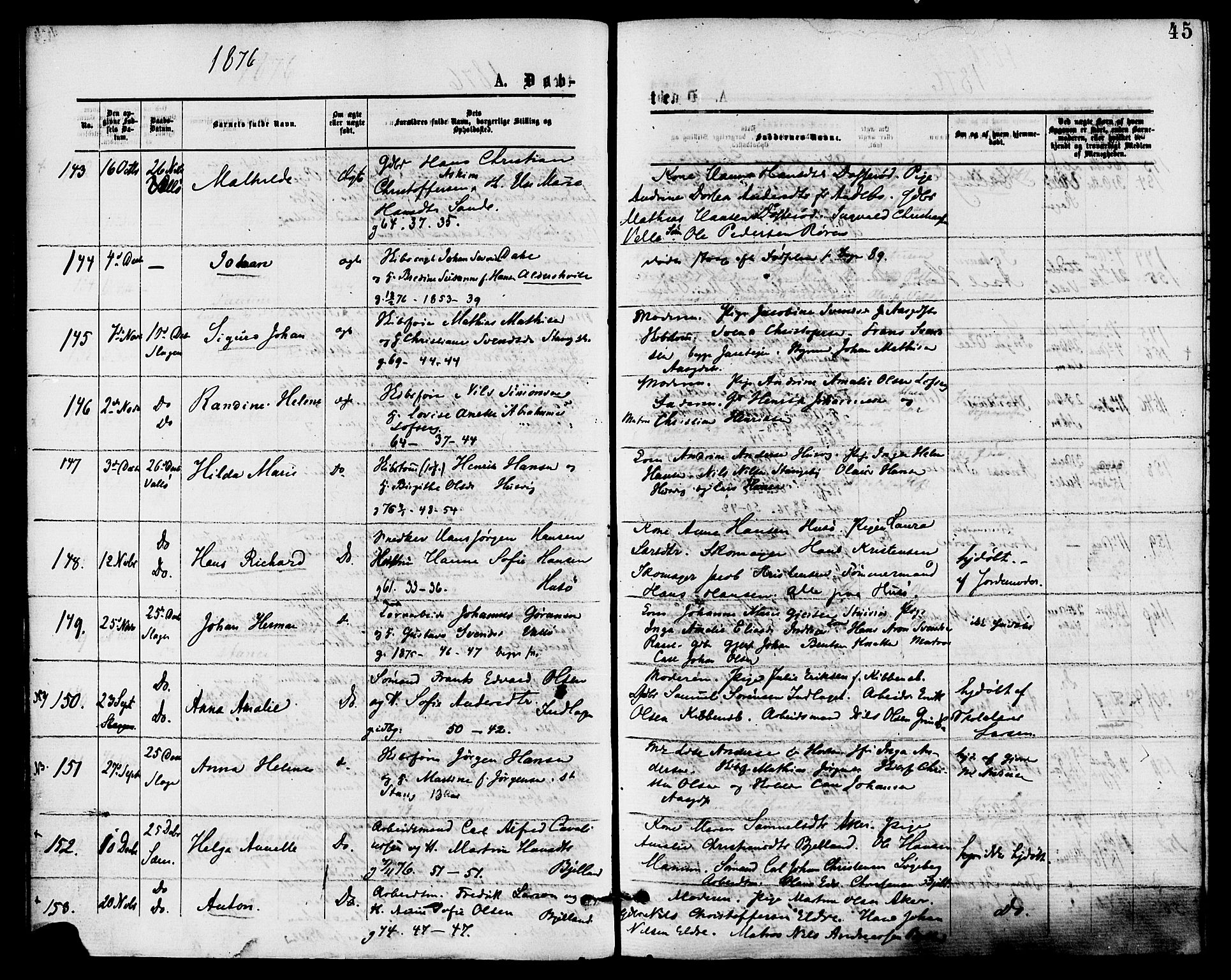 Sem kirkebøker, AV/SAKO-A-5/F/Fa/L0009: Parish register (official) no. I 9, 1874-1877, p. 45