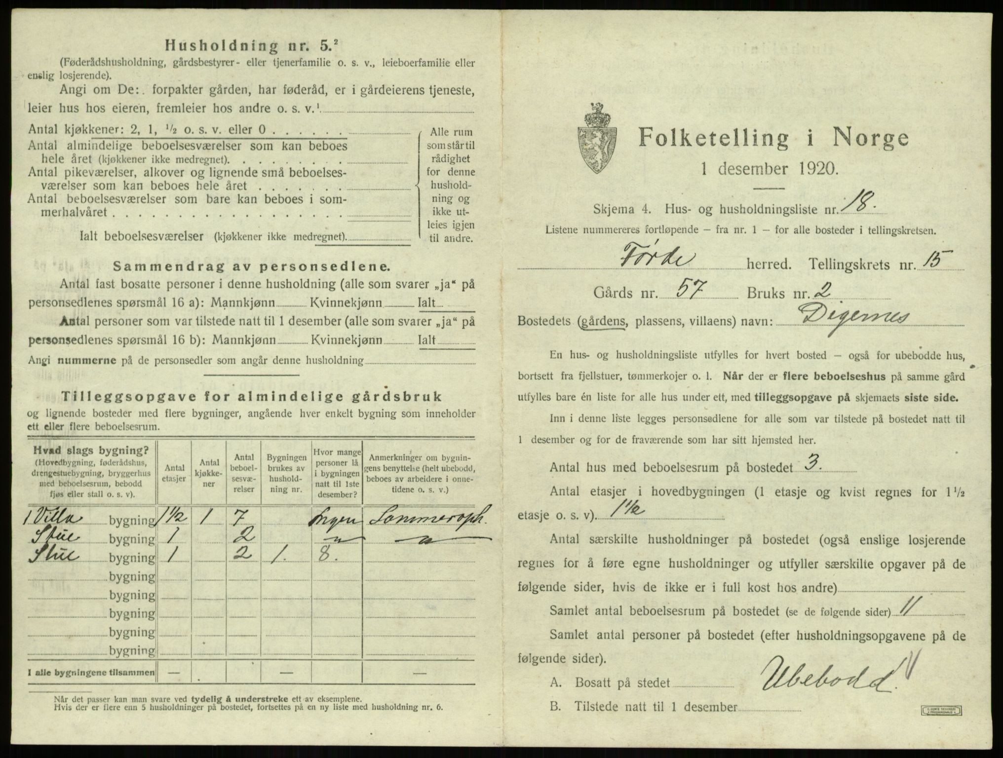 SAB, 1920 census for Førde, 1920, p. 799