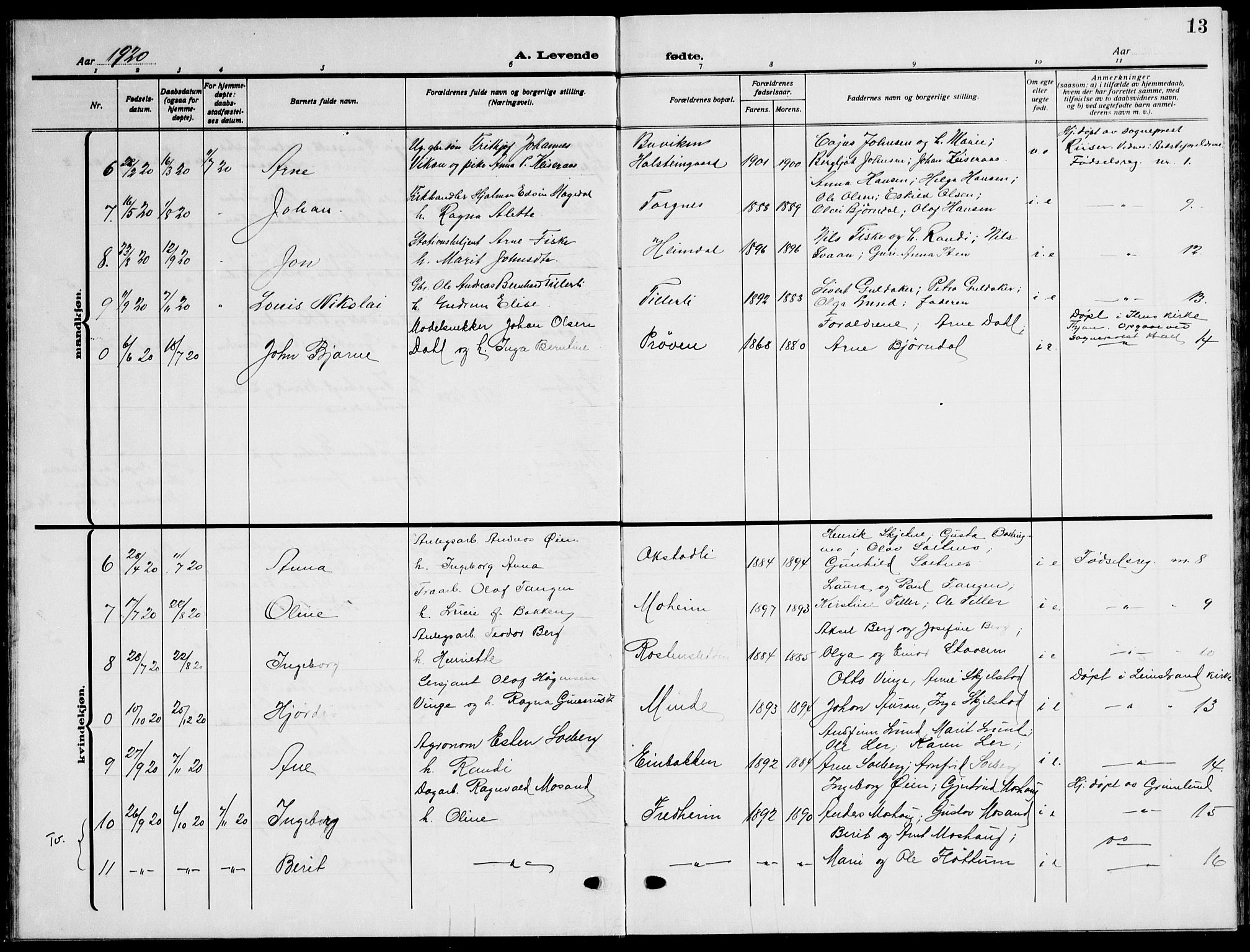 Ministerialprotokoller, klokkerbøker og fødselsregistre - Sør-Trøndelag, SAT/A-1456/621/L0462: Parish register (copy) no. 621C05, 1915-1945, p. 13