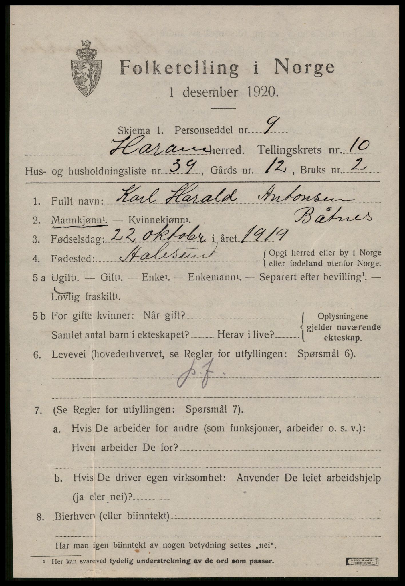 SAT, 1920 census for Haram, 1920, p. 6267