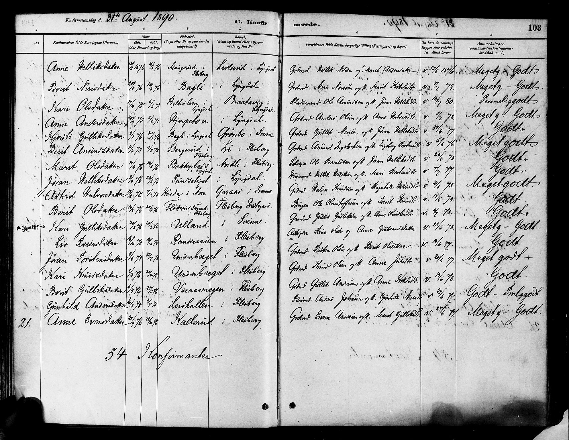 Flesberg kirkebøker, SAKO/A-18/F/Fa/L0008: Parish register (official) no. I 8, 1879-1899, p. 103
