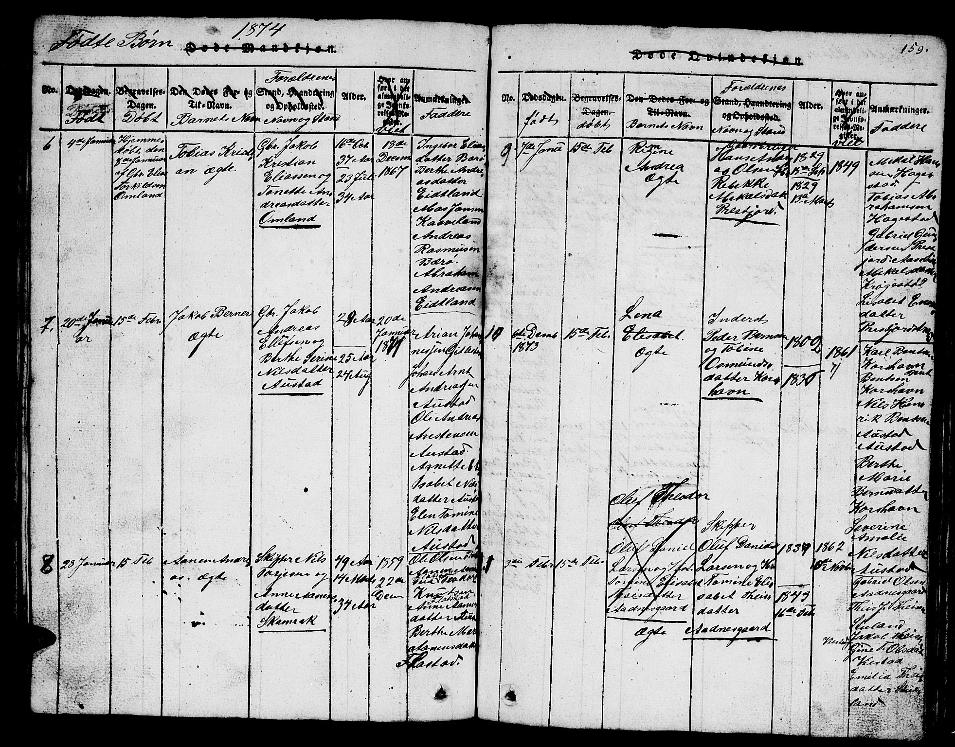 Lyngdal sokneprestkontor, SAK/1111-0029/F/Fb/Fba/L0001: Parish register (copy) no. B 1, 1816-1876, p. 159